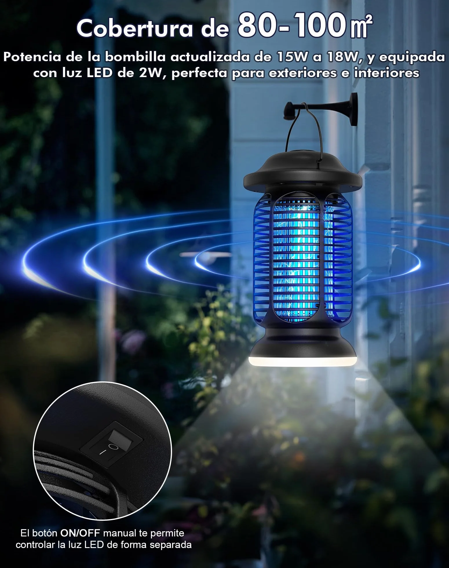 Matamosquitos Eléctrico 4000V, Lámpara Antimosquitos 20W LED, IPX4 Impermeable, Trampa para Moscas Exterior e Interior