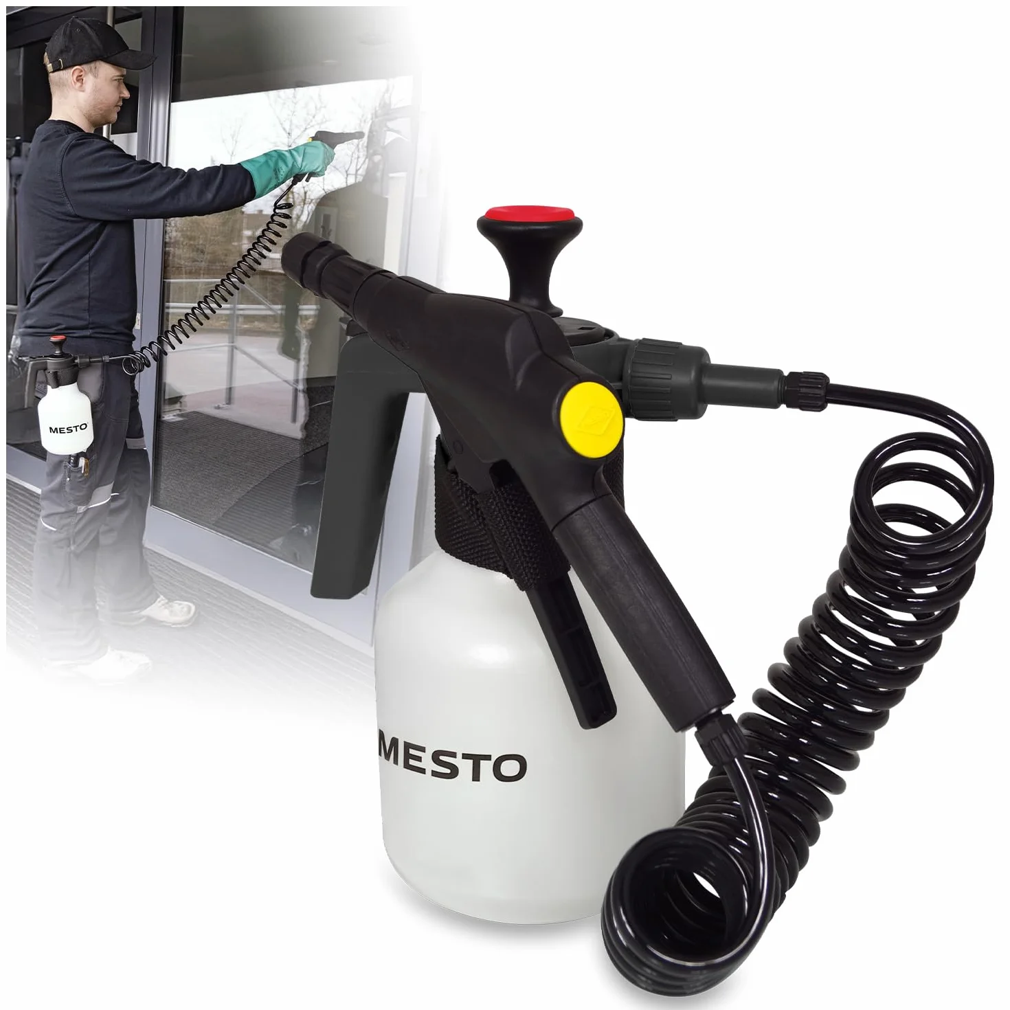 MESTO Belt HELD Plus 1,5 Pulverizadores de 1,5 l, botella de pulverización para bomba, 3 bar, botella de spray portátil industrial, pulverizador de ácido, limpiadores y desinfección, pulverizador de