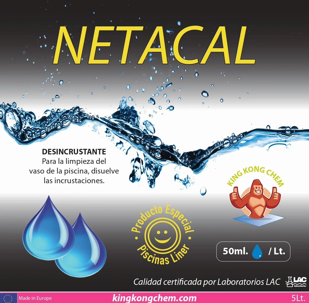 NETACAL Detergente Desincrustante Piscina 5 litros - Especial Piscinas Liner