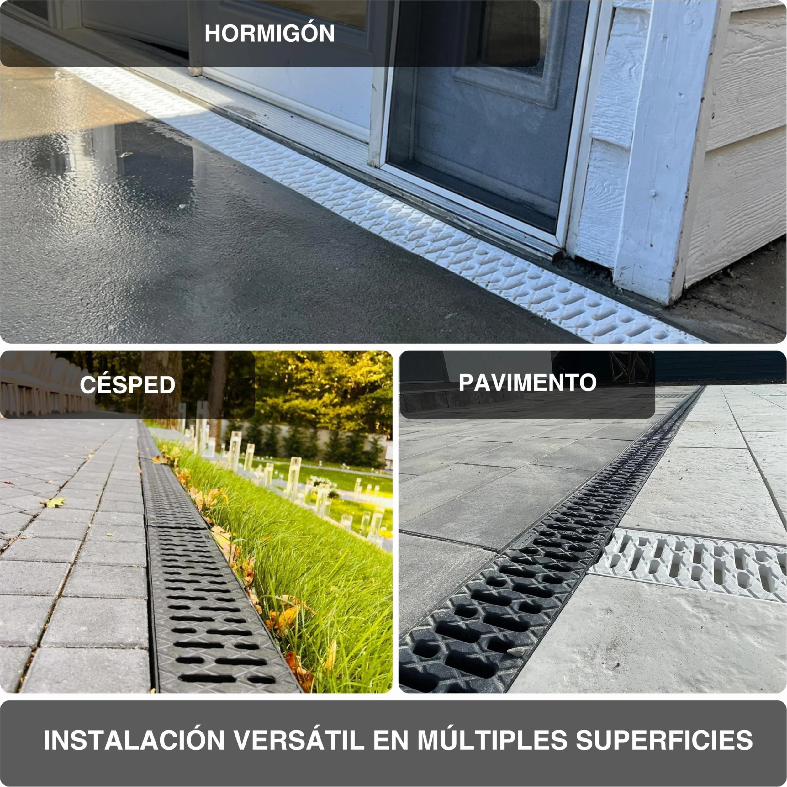 VODALAND Canaleta de Drenaje Easy 1 Rejilla de Acero Galvanizado Kit 5 Metros Drenaje Jardines Terrazas Exteriores
