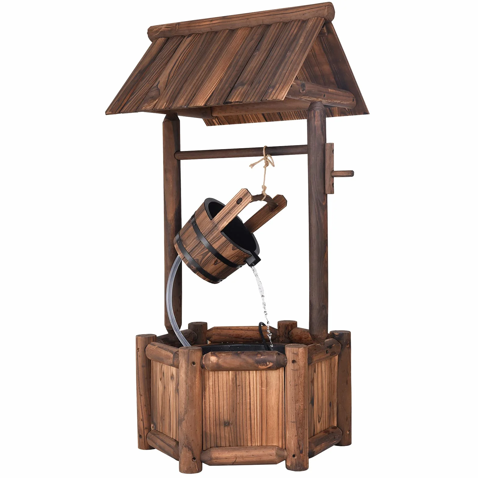 COSTWAY Fuente de Pozo de Deseos de Agua, Rústica de Madera al Aire Libre de Jardín, Decorativa de Patio Con Bomba Eléctrica