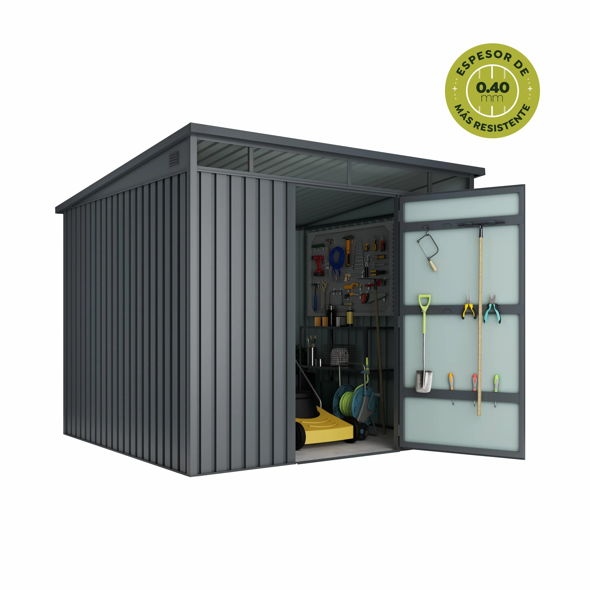 Caseta Metálica de Jardín Extrafuerte Formentera 5,5m2 0,40mm Antracita Cierre con Llave