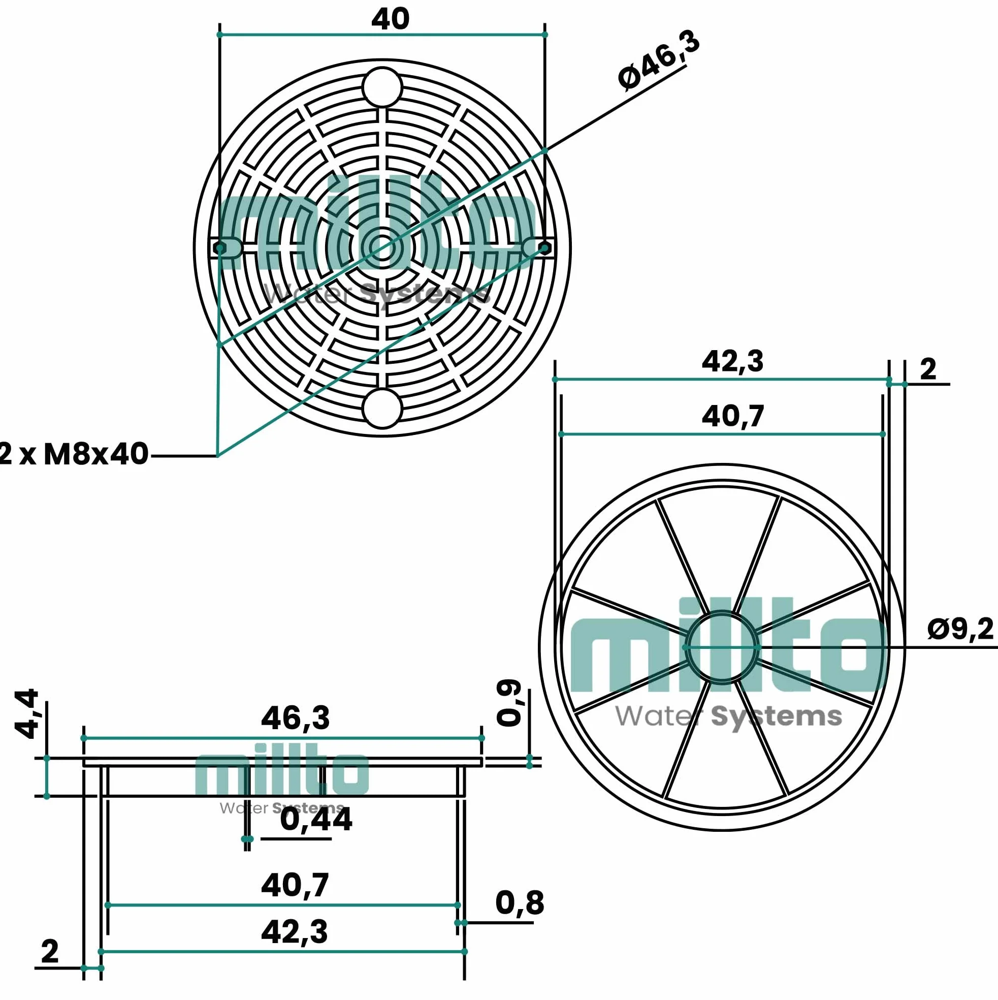 Tapa de Boca de Plástico Redonda DN425 Negro PP Kl.A15 Carga Hasta 1,5 t Cubierta Ondulada