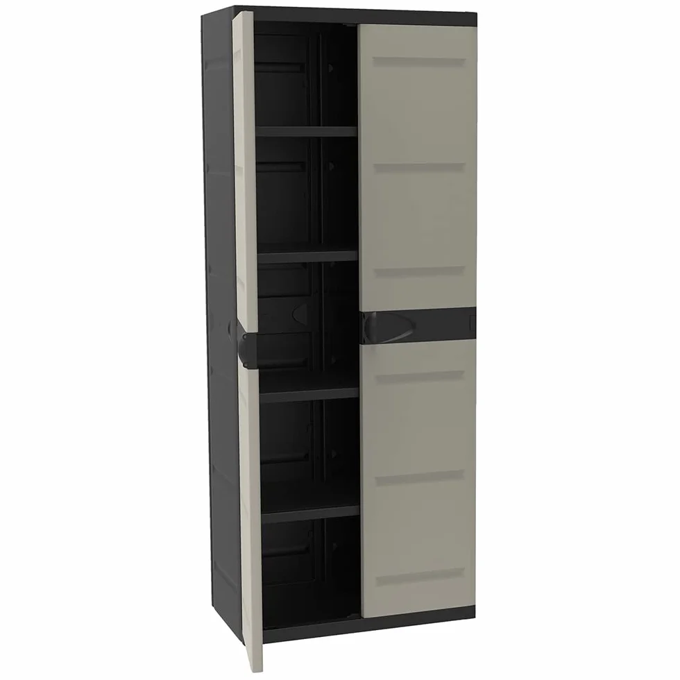 Titanium PLASTIKEN Armario de 2 Puertas con Estantes 70 x 44 x 176 cm Beige y Negro