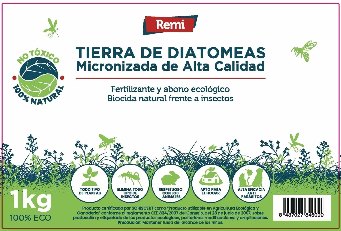 Remi Hogar Tierra de Diatomeas Micronizada 1 kg Ecológico Ultrafina para Huerto Jardín