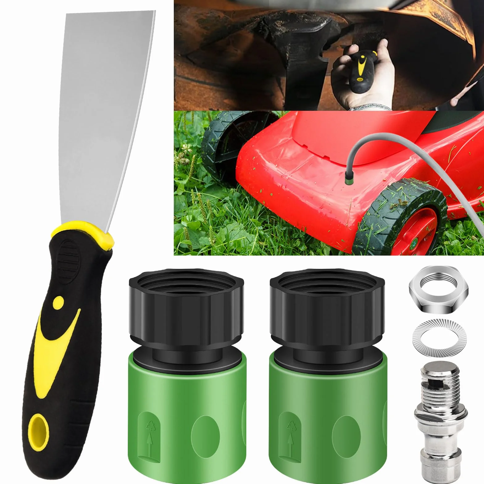Rascador de cubierta de mantenimiento de cortacésped de acero inoxidable resistente y 1 kit de lavado de cubierta para cortacésped MTD Troy Bilt Craftsman y más, adecuado para la mayoría de
