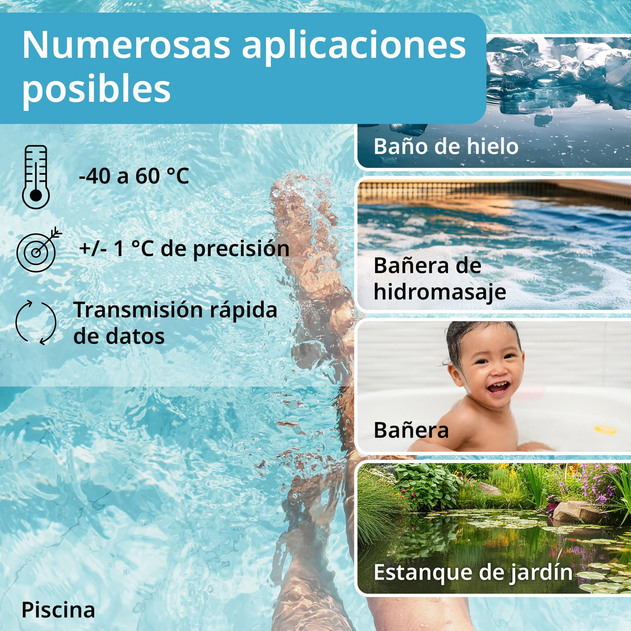 ADE Termómetro digital de piscina flotante con sensor exterior