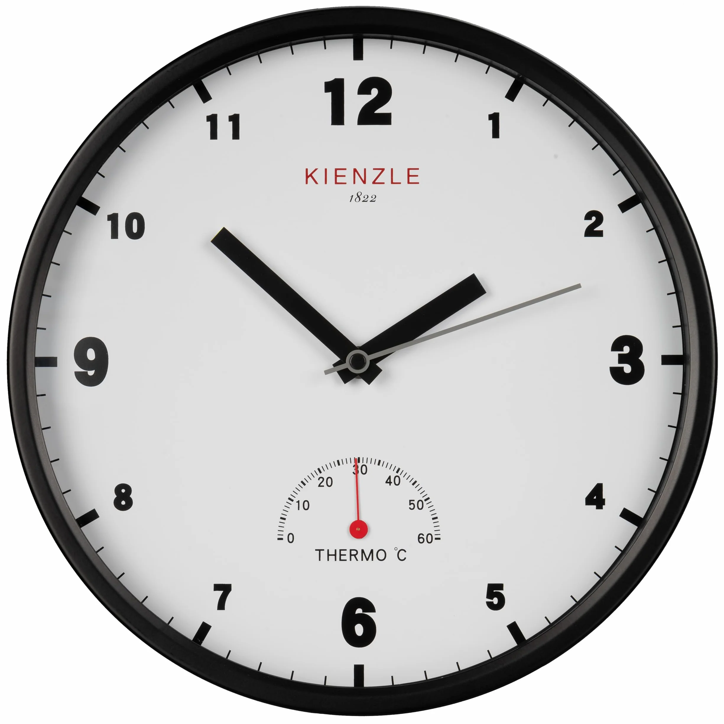 Kienzle Reloj de Pared radiocontrolado DCF Exterior Ø 30 cm con termómetro Resistente a Salpicaduras Marco de Acero