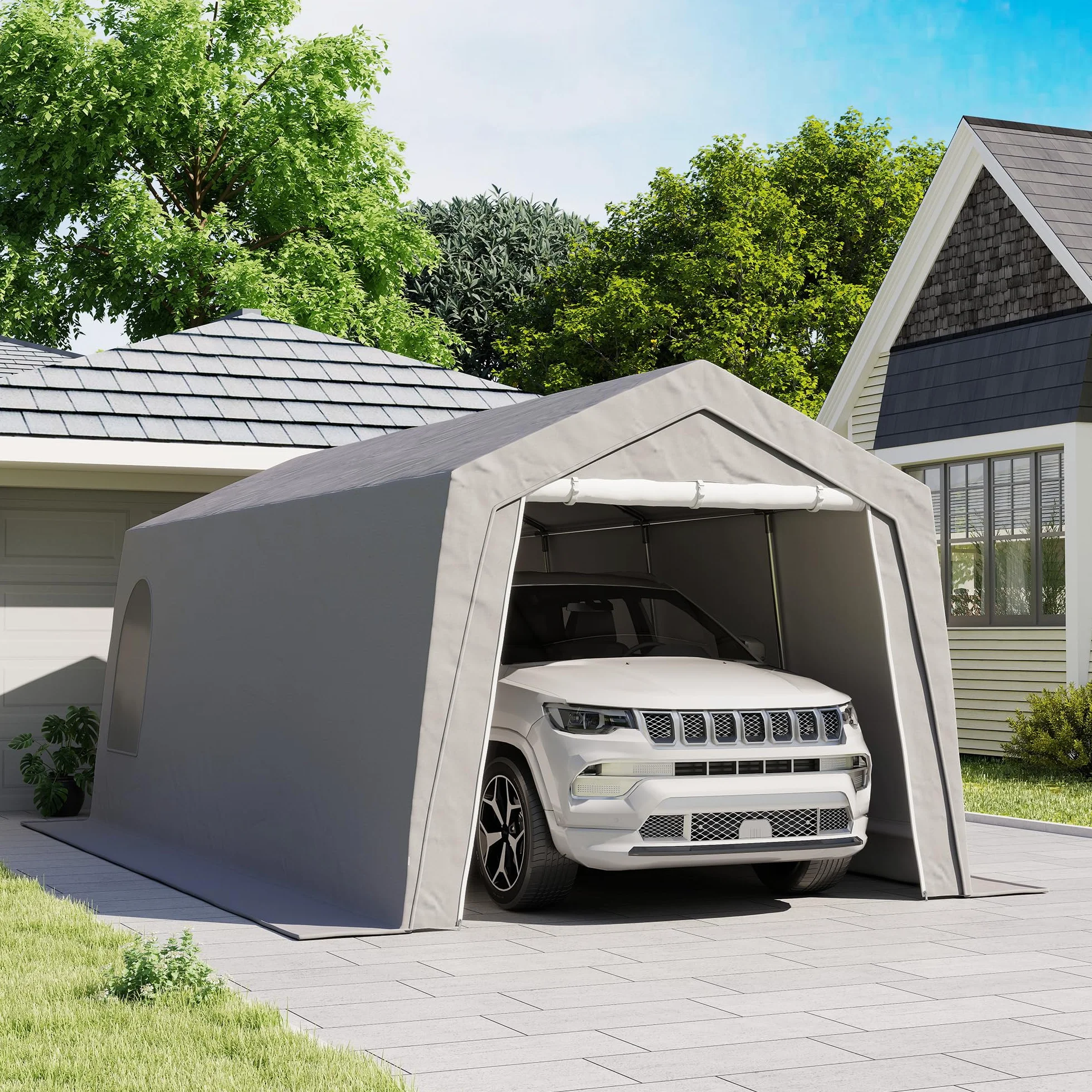 Outsunny Cobertizo Jardín Exterior 300x597x257 cm Impermeable Carpa Almacenamiento Gris