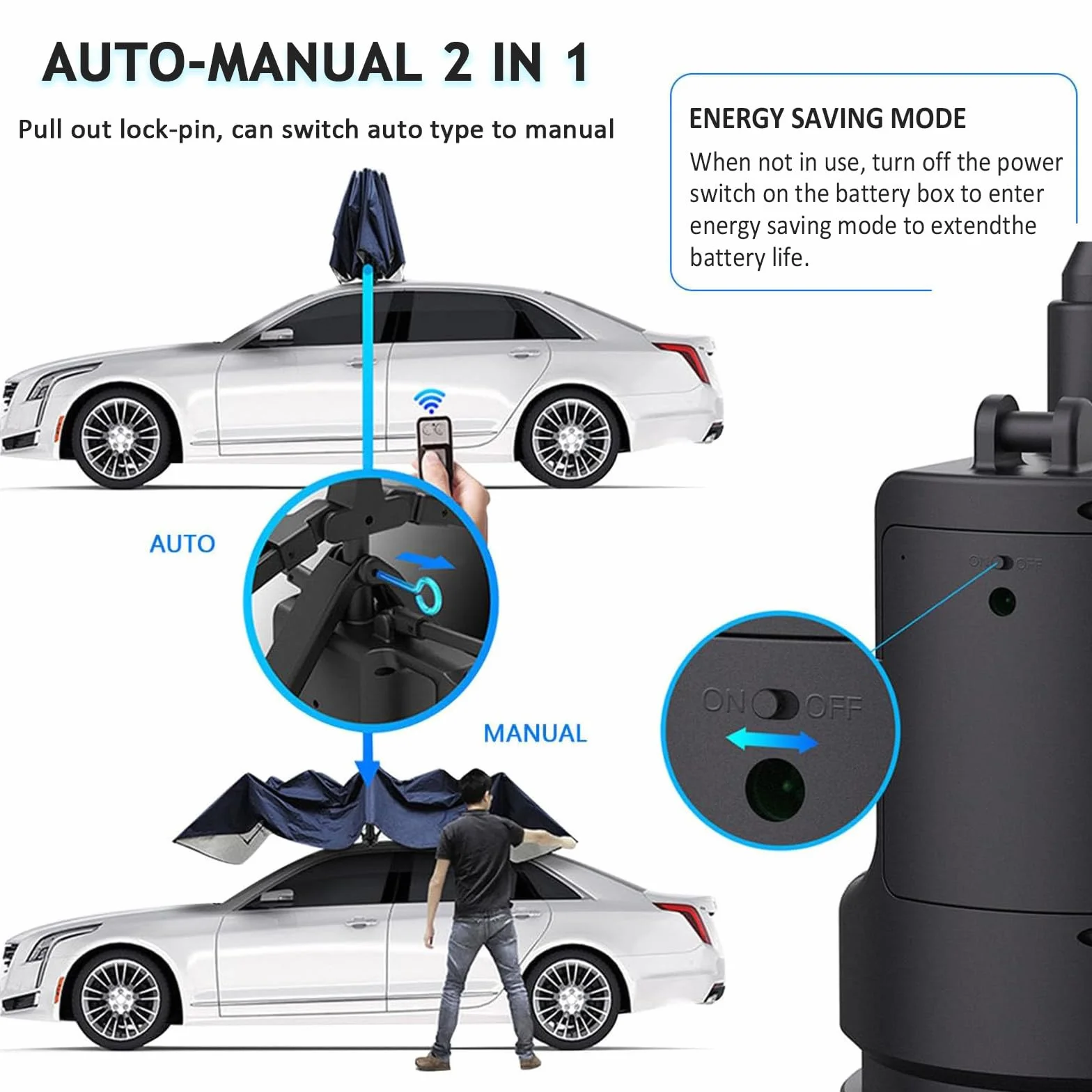 Cochera automática móvil con control remoto, toldo plegable portátil para proteger vehículo, Navy Blue 5.2m