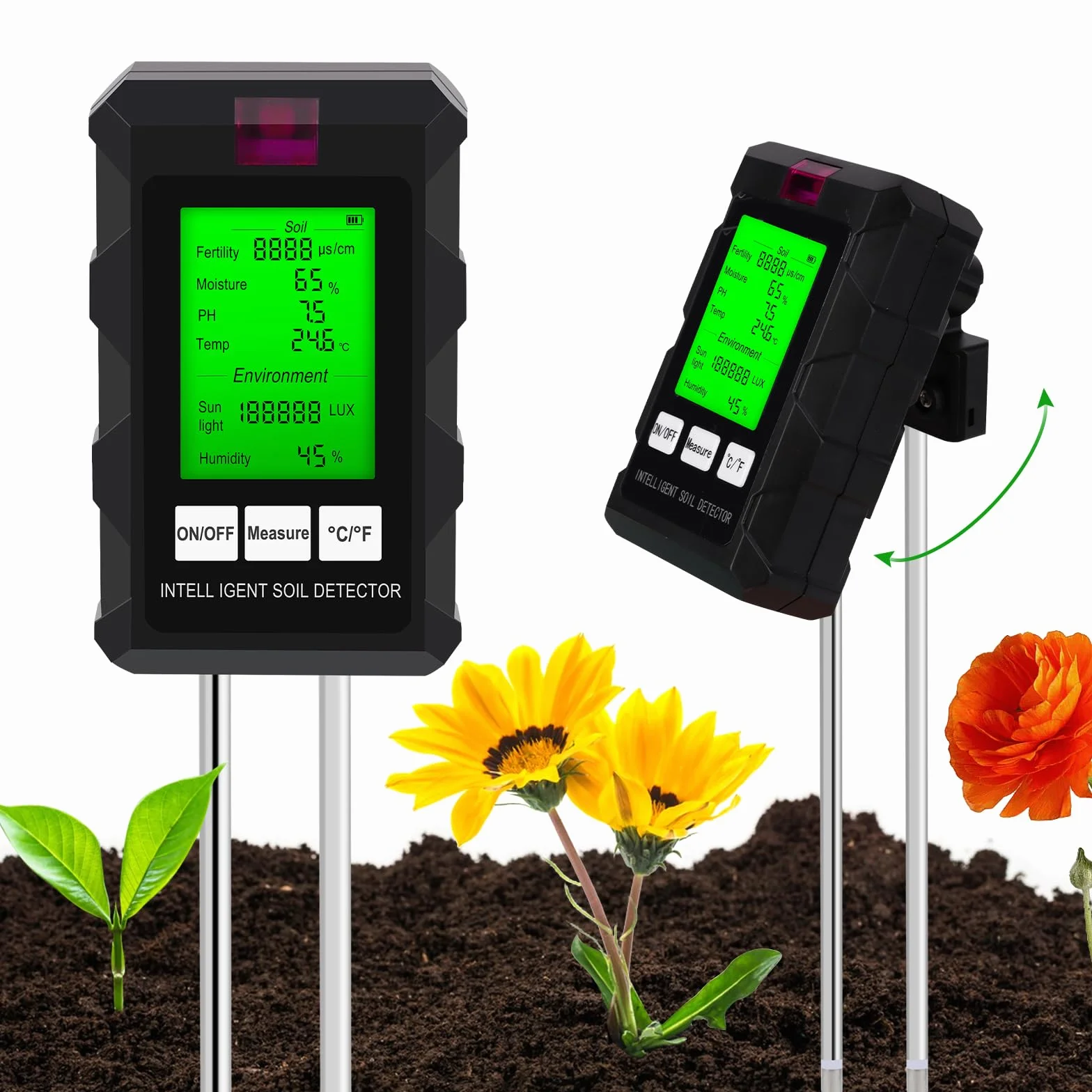 LWMTT Medidor de pH de Suelo 6 en 1, Pantalla LCD, Humedad, Temperatura, Luz Solar para Jardín