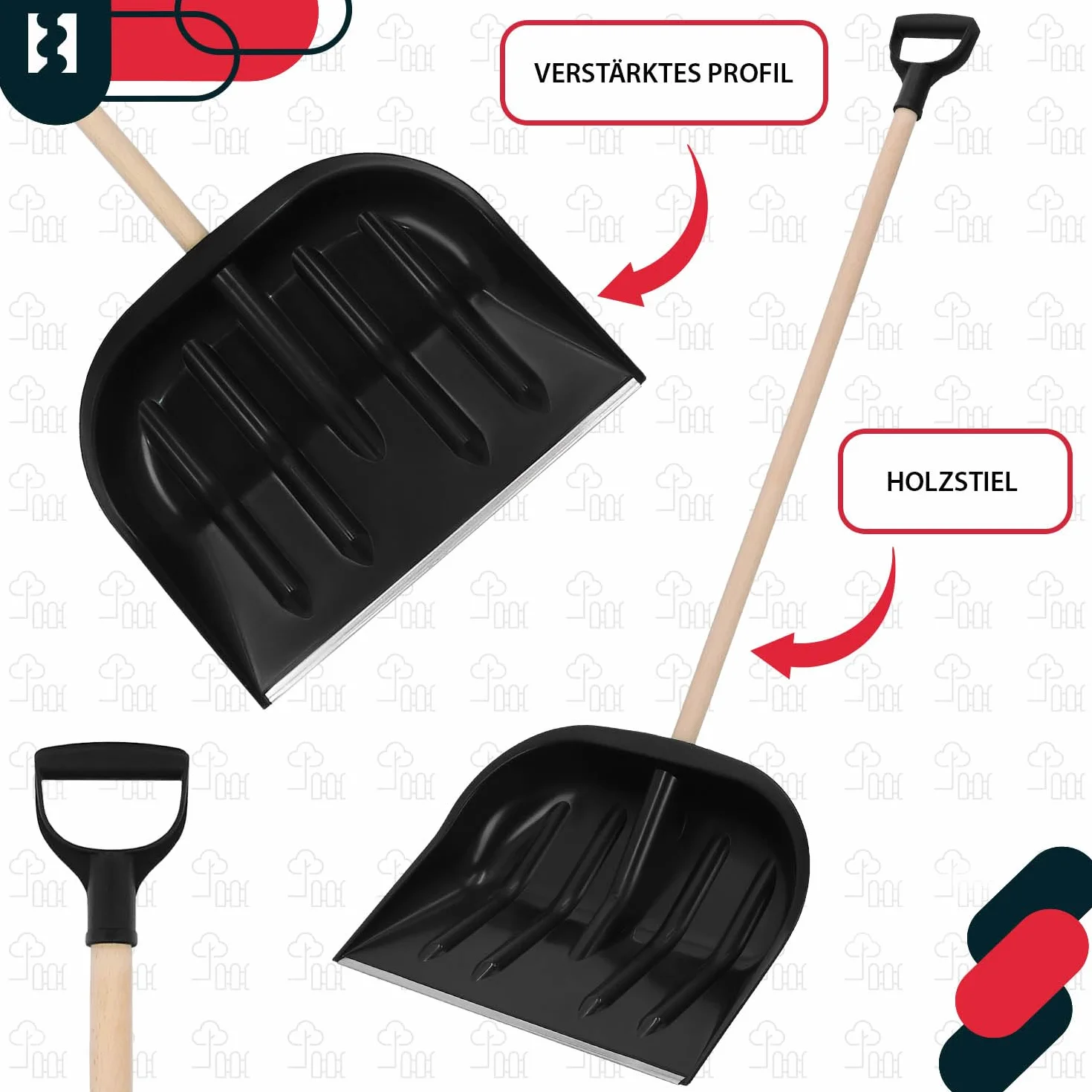 KOTARBAU® Pala de nieve con mango de madera 137 cm, escoba de carretera 43 cm + guantes quitanieves