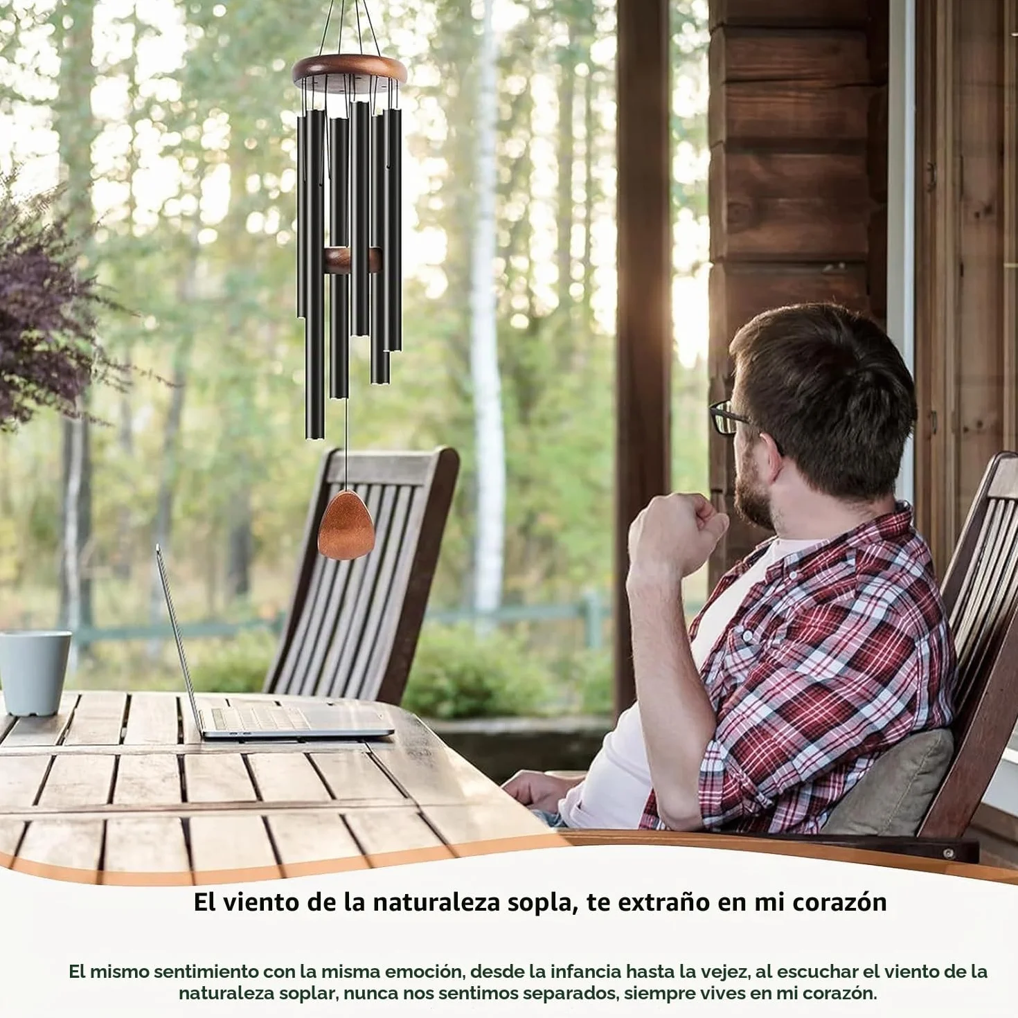 Campanas de Viento de Madera 26 Pulgadas conmemorativas para Exteriores Regalo de Condolencias
