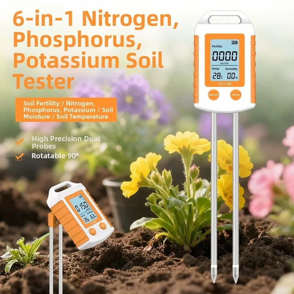 YY-1104 Medidor de prueba de suelo para paisajismo y cultivo Medidas Nitrógeno Fósforo Potasio pH Humedad y temperatura