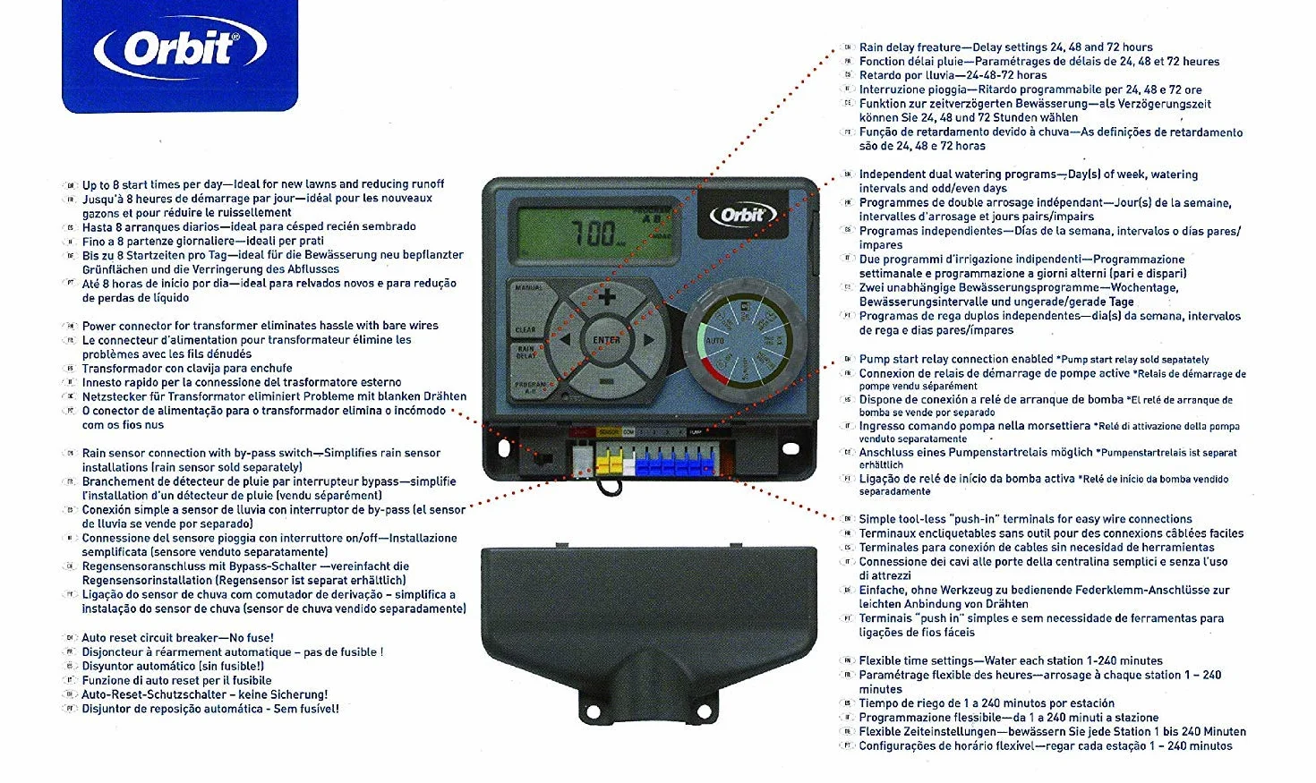Orbit 94886 Pocket Star ULTIMA Programador de Riego Interior 6 Estaciones