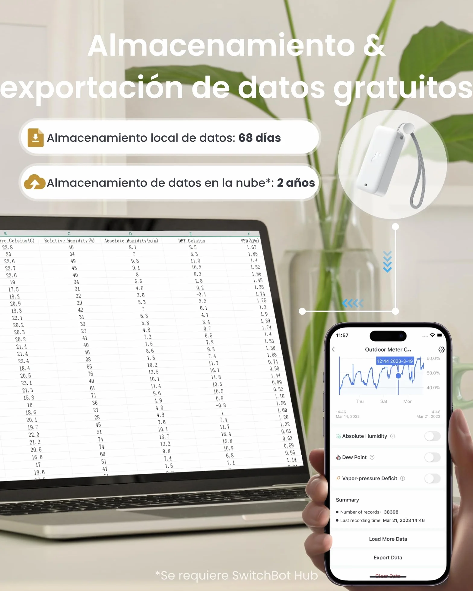 SwitchBot Termómetro Higrómetro de Exterior IP65, 100m Bluetooth, Sensor de Humedad Absoluto, 2 años de Batería