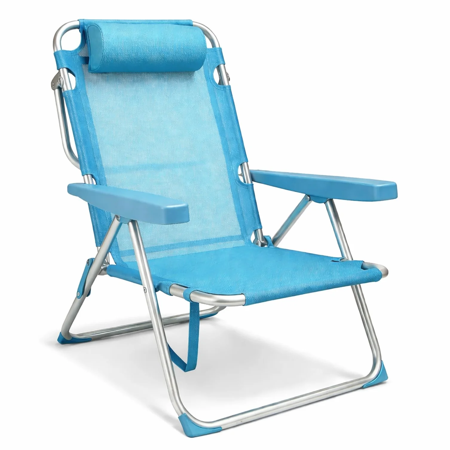 Silla Playa Plegable Metal Tela Textileno 48x62x85 cm Multiposiciones Reclinable Azul Turquesa