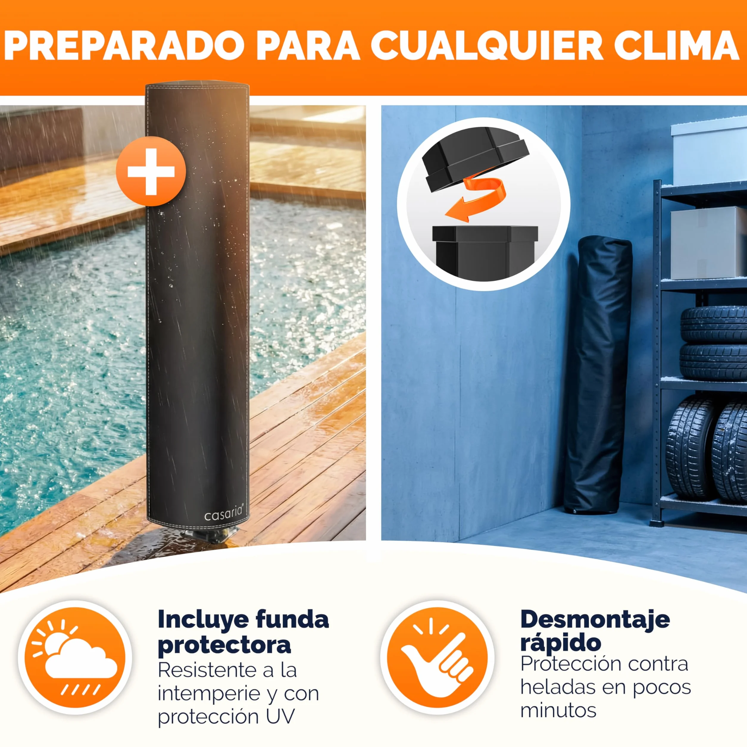 Ducha Solar Exterior 35 litros CASARIA Agua Caliente 60 °C Cabezal Lluvia Cubierta UV