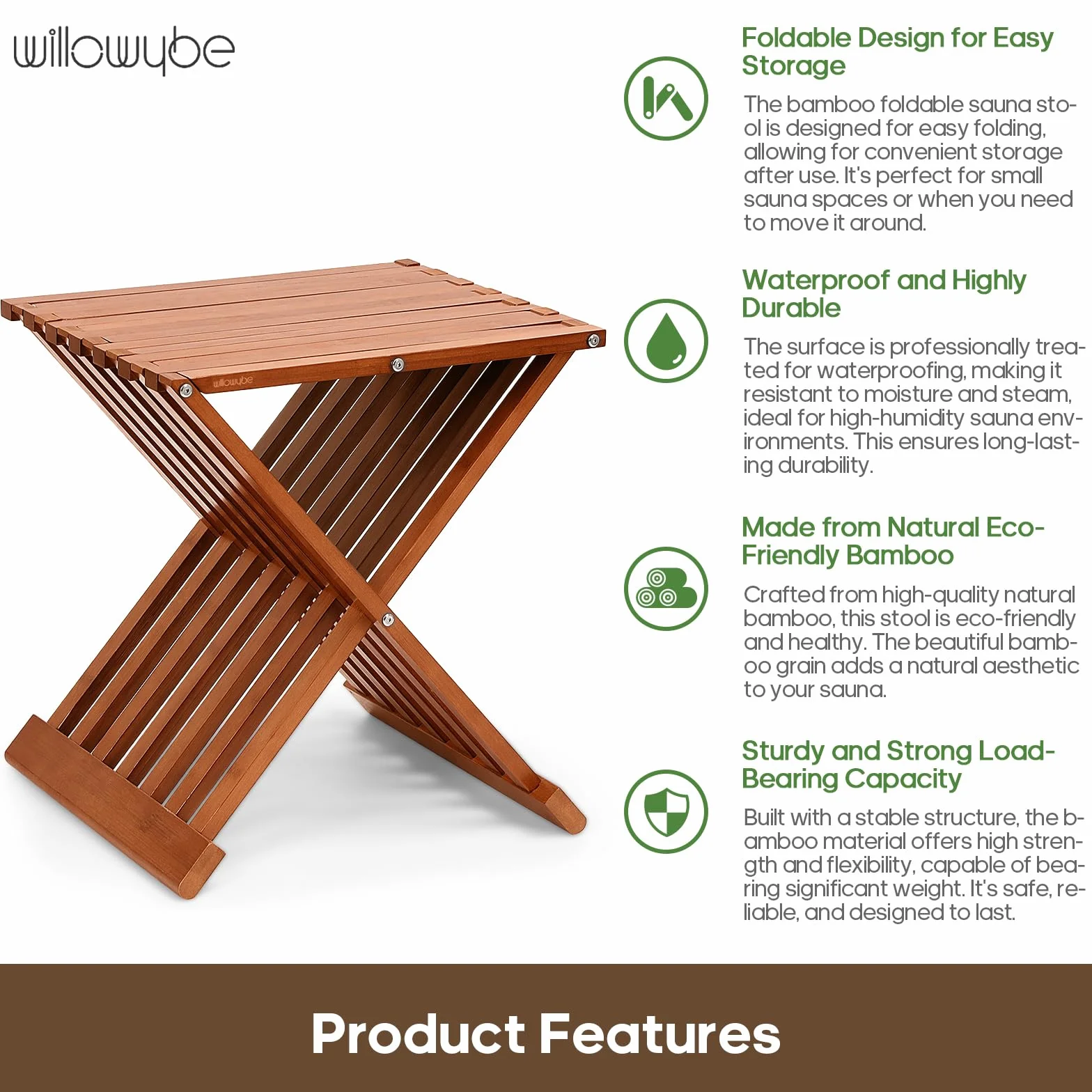 WILLOWYBE Silla de madera de sauna