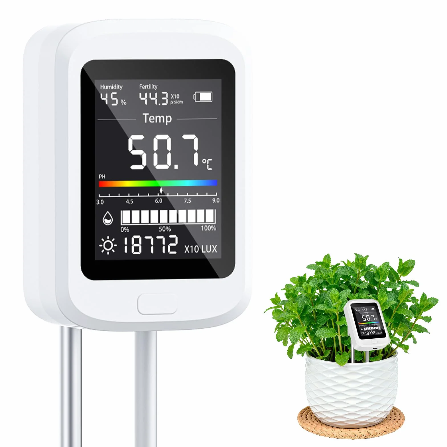 Medidor Digital de Suelo 6 en 1, Pruebas de pH e Intensidad Luminosa para Plantas