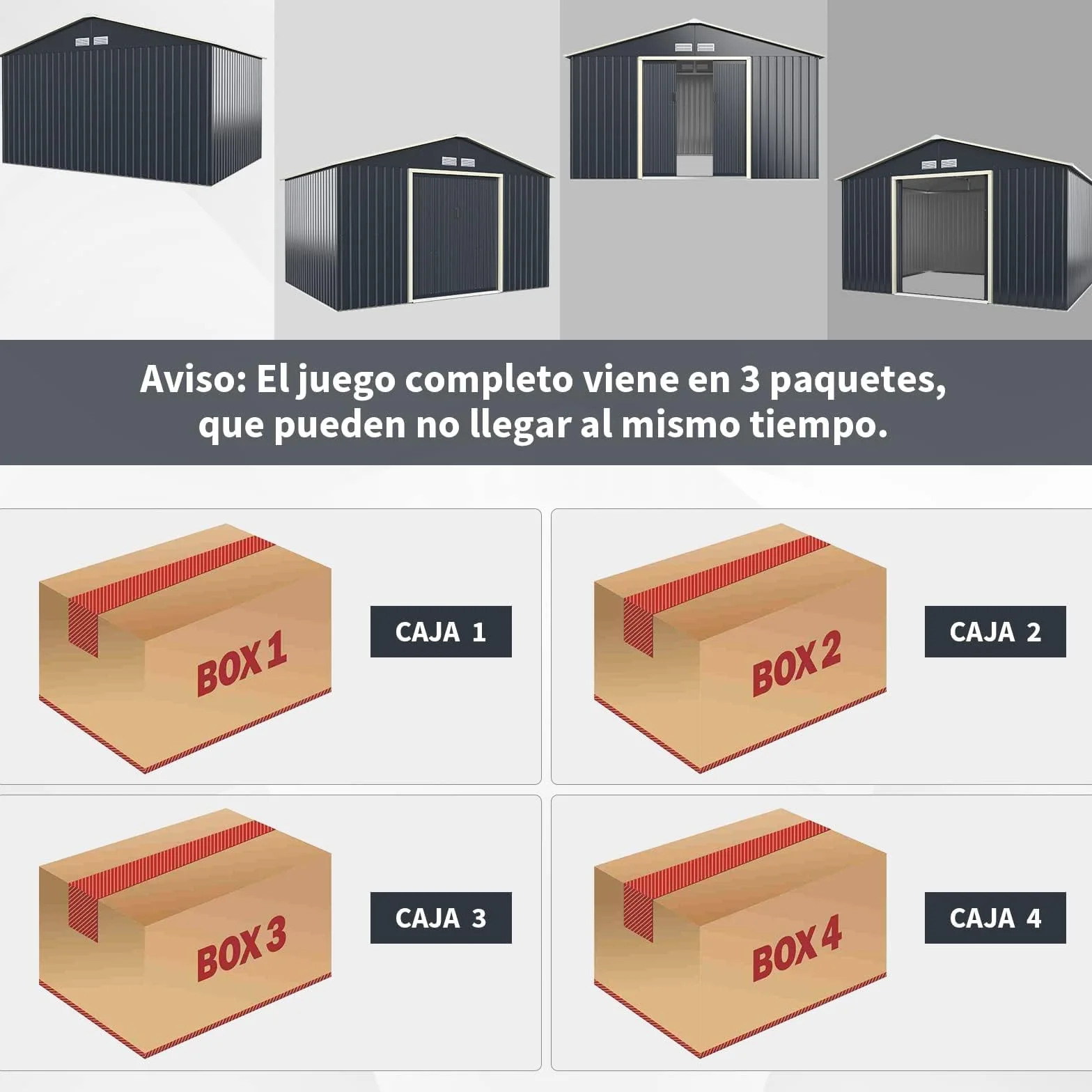 COSTWAY Cobertizo Jardin Exterior Acero Galvanizado 8.7m² 340x255x210cm 2 Puertas Correderas Antracita