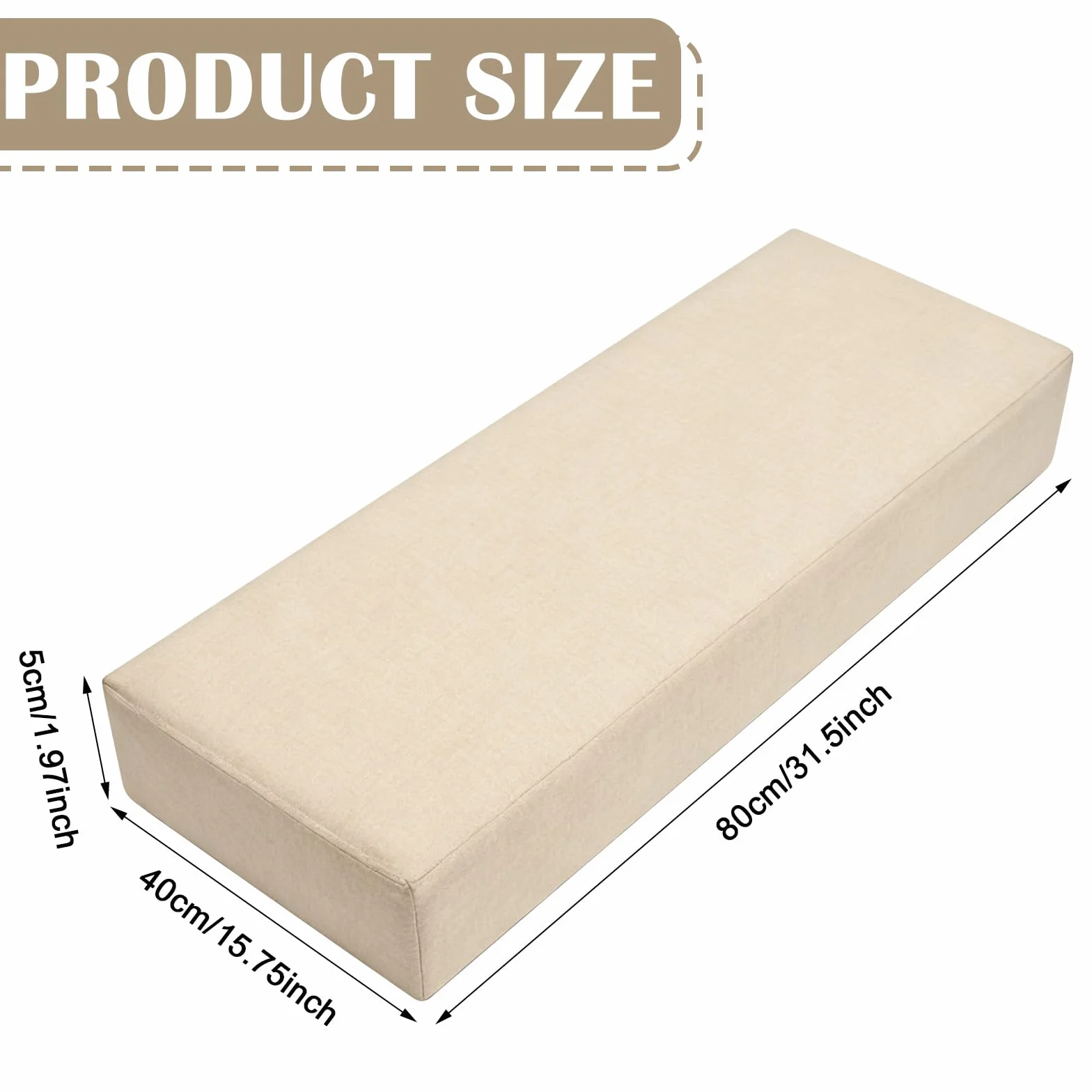 Cojín de asiento para banco 80 x 40 x 5 cm antideslizante extraíble beige