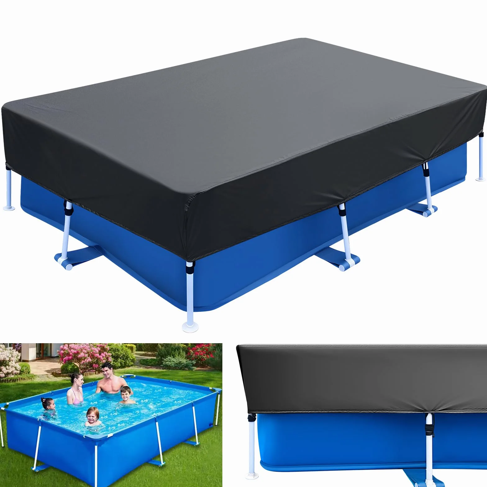 Cubierta para piscina rectangular 220 x 150 cm lona solar verano invierno