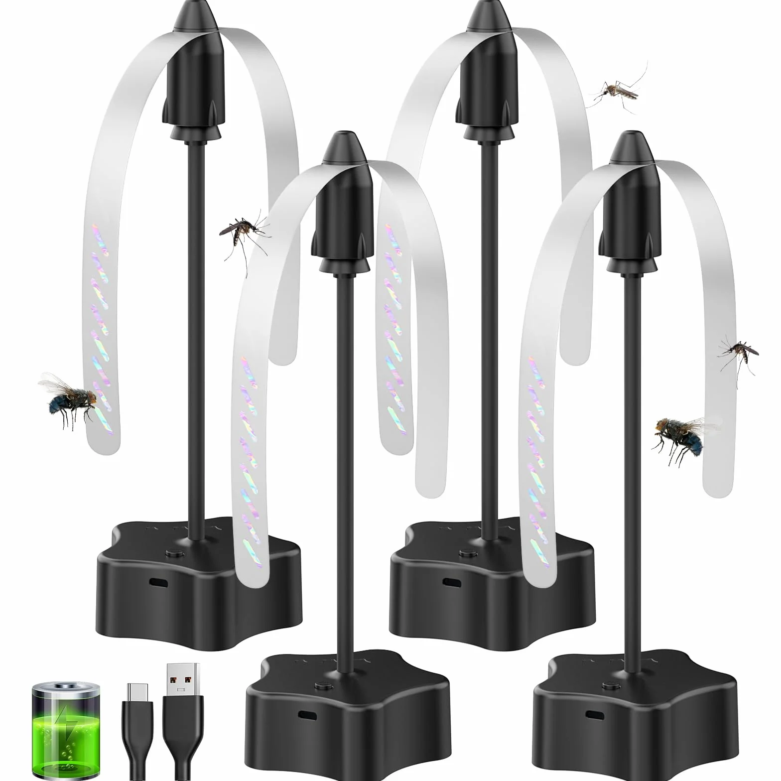 Ventilador de Mesa Antimoscas Recargable USB Repelente de Moscas 4 Piezas