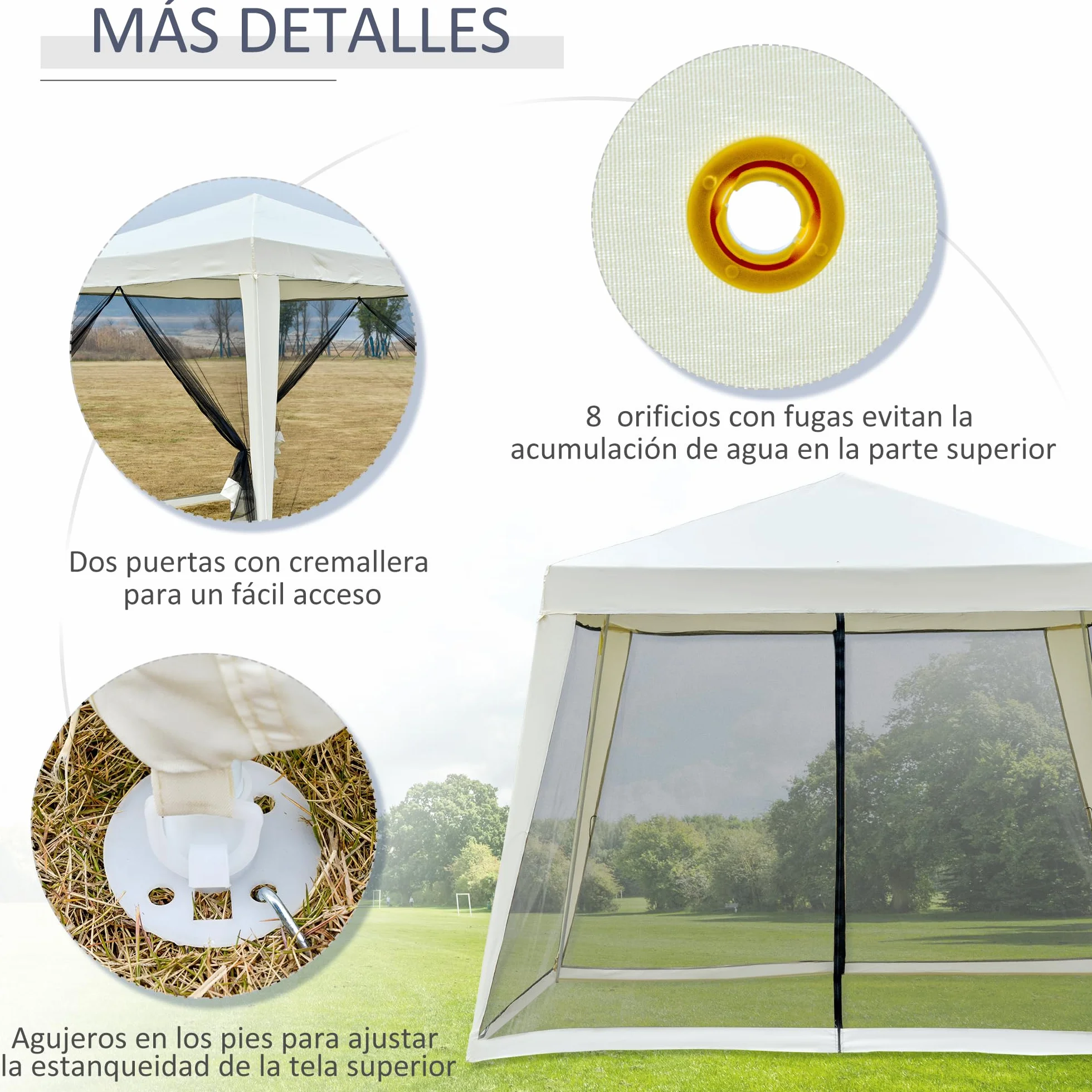 Outsunny Carpa de Jardín 3x3 m Cenador con 4 Partes Laterales Mosquitera con Cremallera Protección UV Impermeable para Patio Exterior Eventos Fiesta Crema