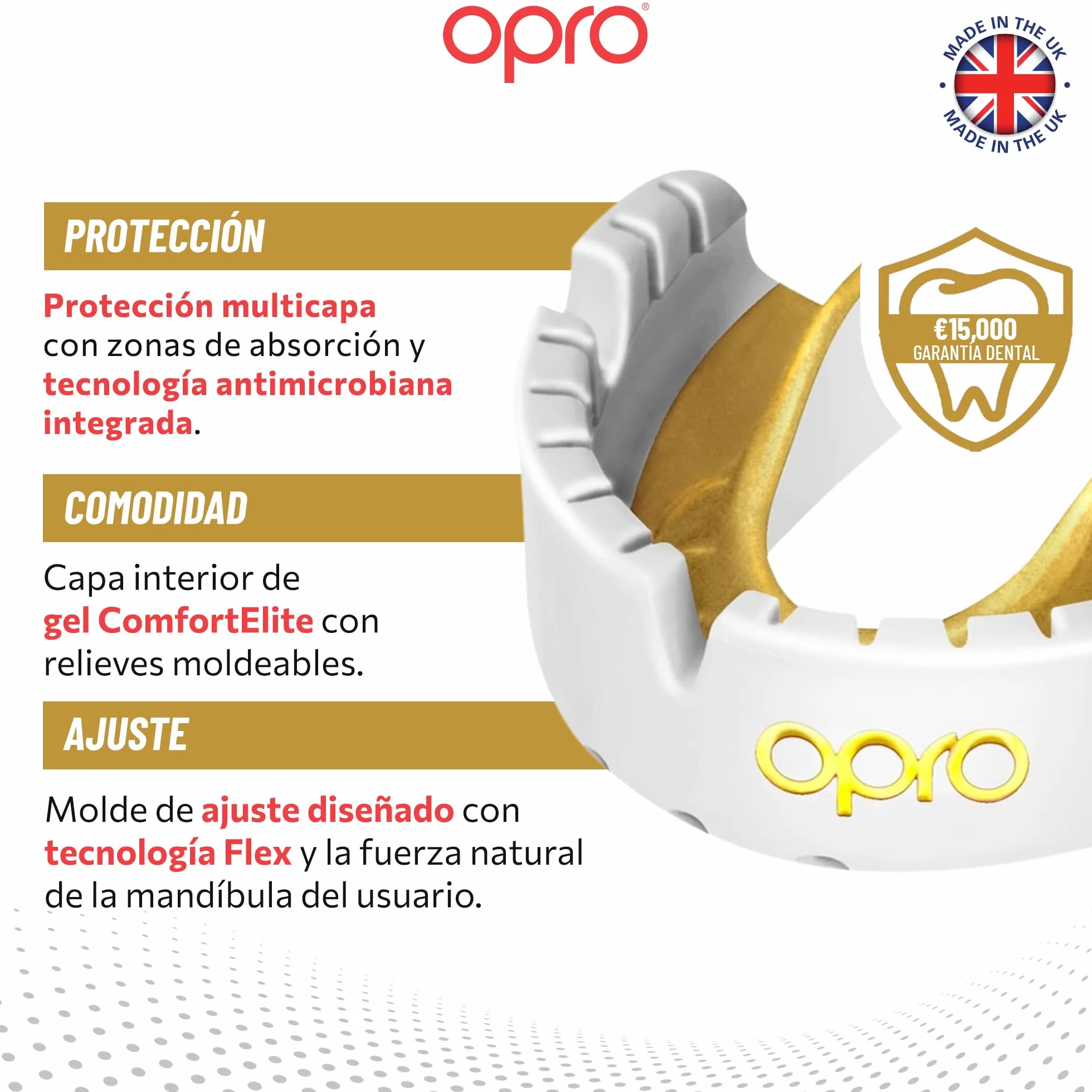 OPRO Protector Bucal Gold Level para Brackets, Deportivo, Protección y Ajuste, Rugby, Boxeo, MMA
