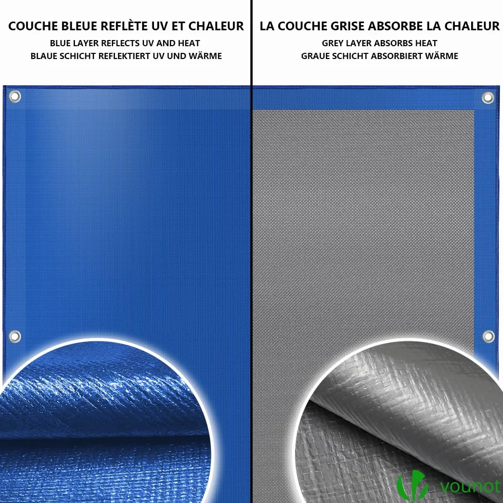 VOUNOT Lona para Piscina Rectangular 8x4 m Cubierta Protectora PE 160 g/m² Anti-UV Ojales Cada 100 cm Azul-Gris