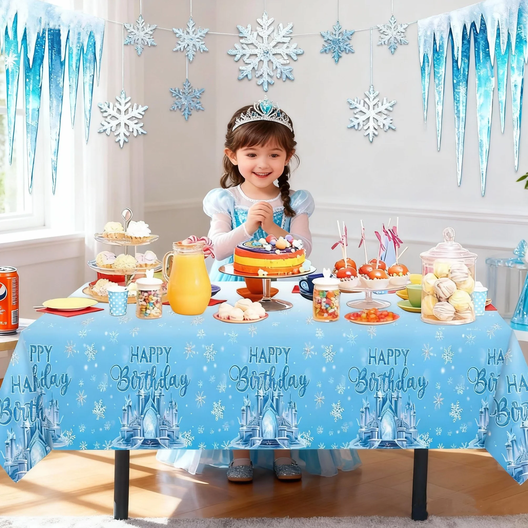 PHOGARY Mantel de 2 Piezas Reina de Las Nieves 137 x 274 cm Plástico Desechable