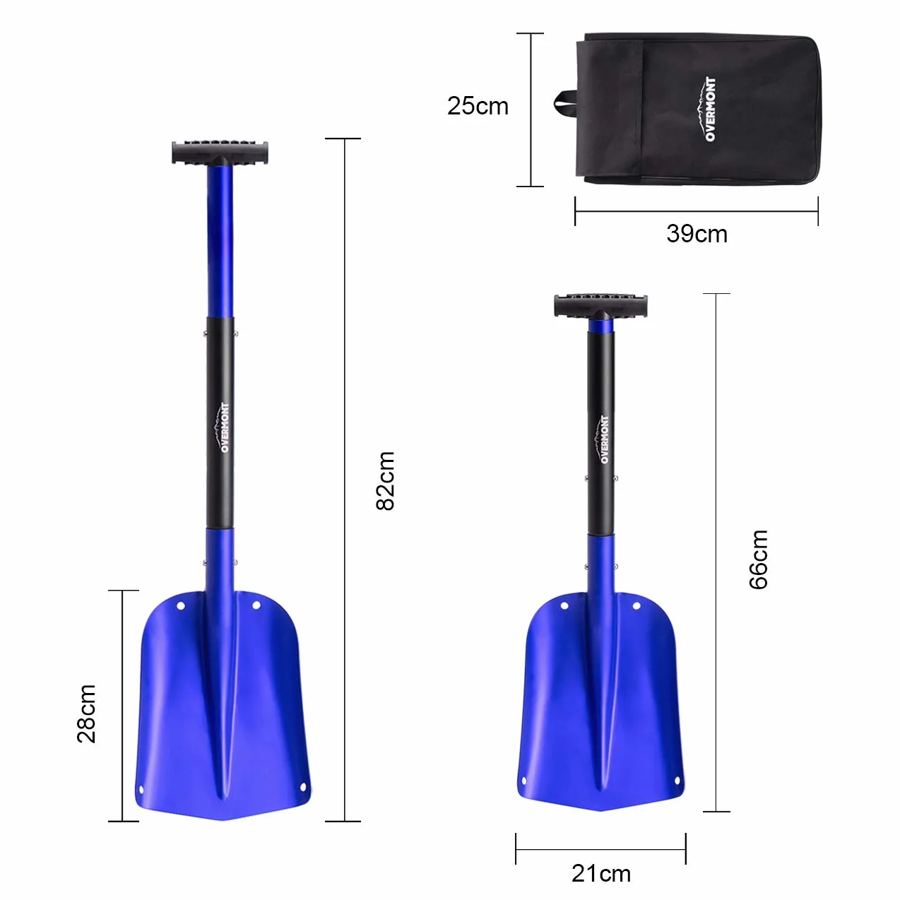 Pala para Nieve OVERMONT Portátil Desmontable Aleación de Aluminio para Coche Jardineria