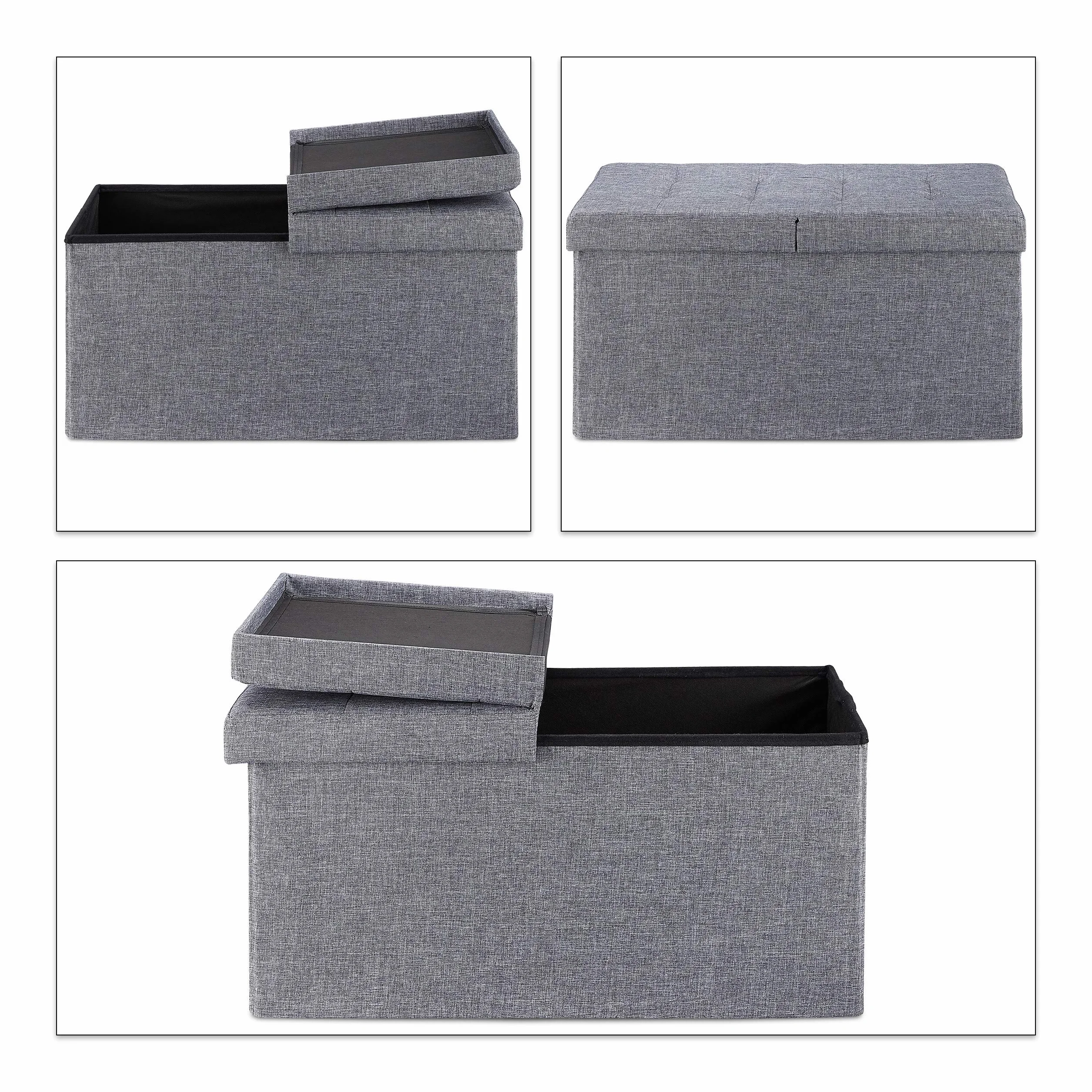 Relaxdays Baúl Almacenamiento Banco Plegable 39x75x37 cm Gris Oscuro
