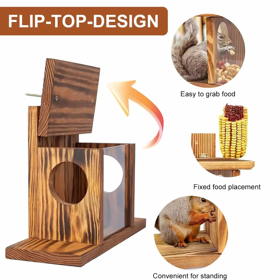 Comedero para Ardillas de Madera Colgable para Jardín Exterior