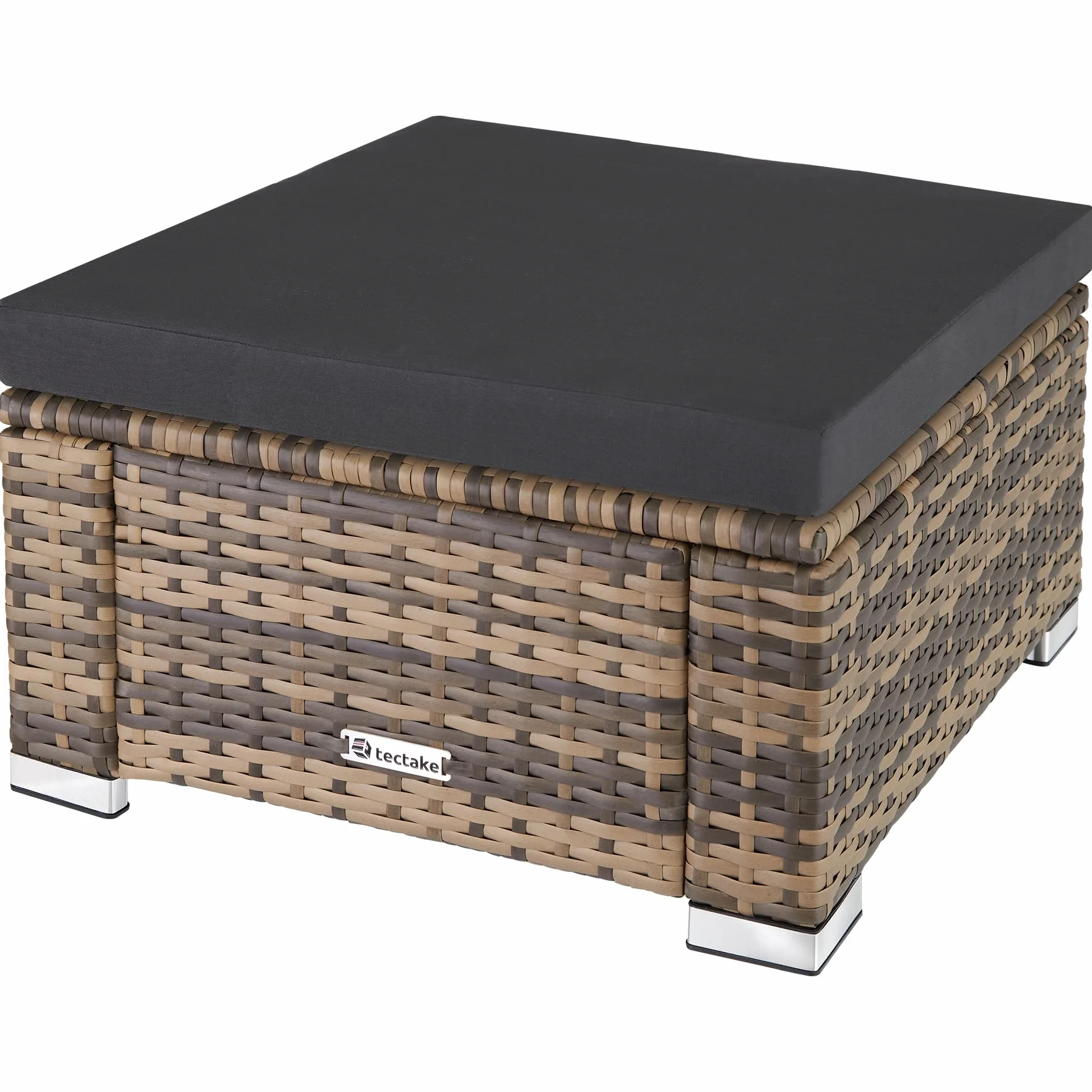 TecTake® Taburete de Ratán y Acero, Muebles Jardín Exterior Resistentes a Intemperie, Puf con Cojines Extraíbles