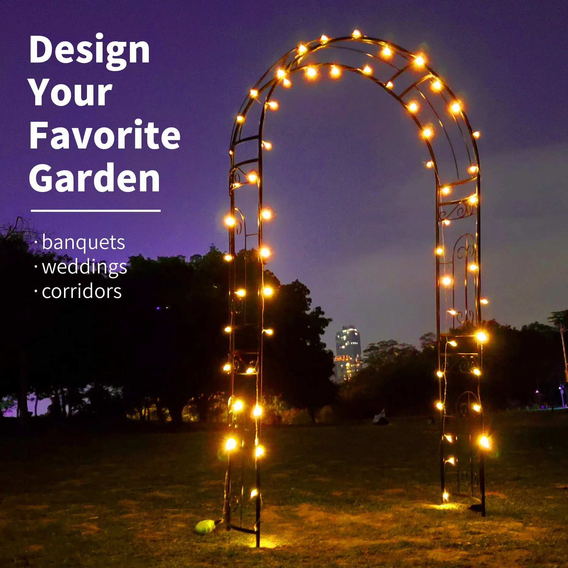 GARDEN Arco de jardín de Metal Negro 220x114x36CM Cenador Tubular para Rosas Plantas Trepadoras