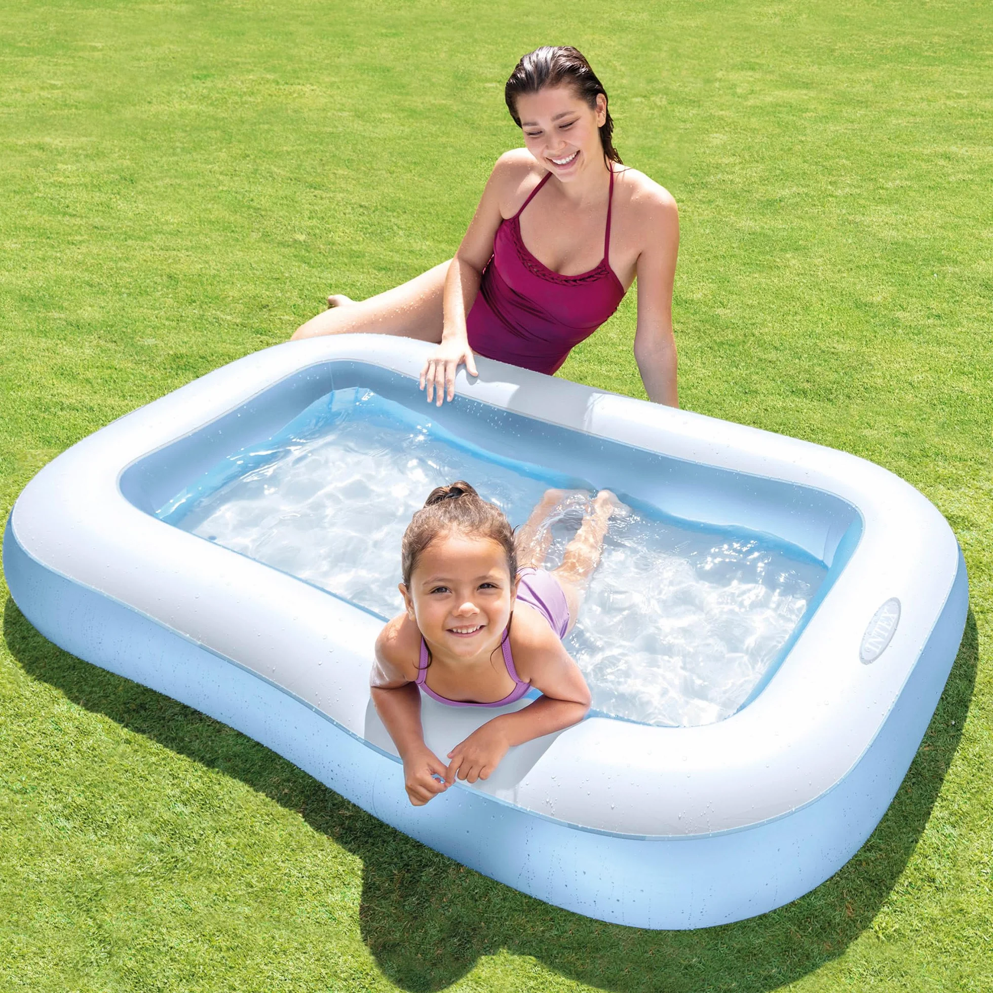 Intex Piscina Hinchable Infantil Rectangular 166x100x25 cm 90 litros Suelo Hinchable Azul para niños Parche reparación