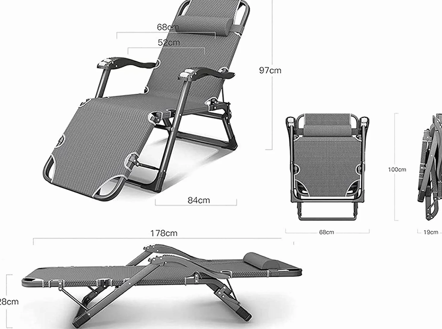 Sillón de Gravedad Cero, sillones para Exteriores, sillas con Asientos Acolchados, sillas Plegables, Juego de sillones reclinables de Gravedad Cero, sillas relajantes con Respaldo Ajustable, para
