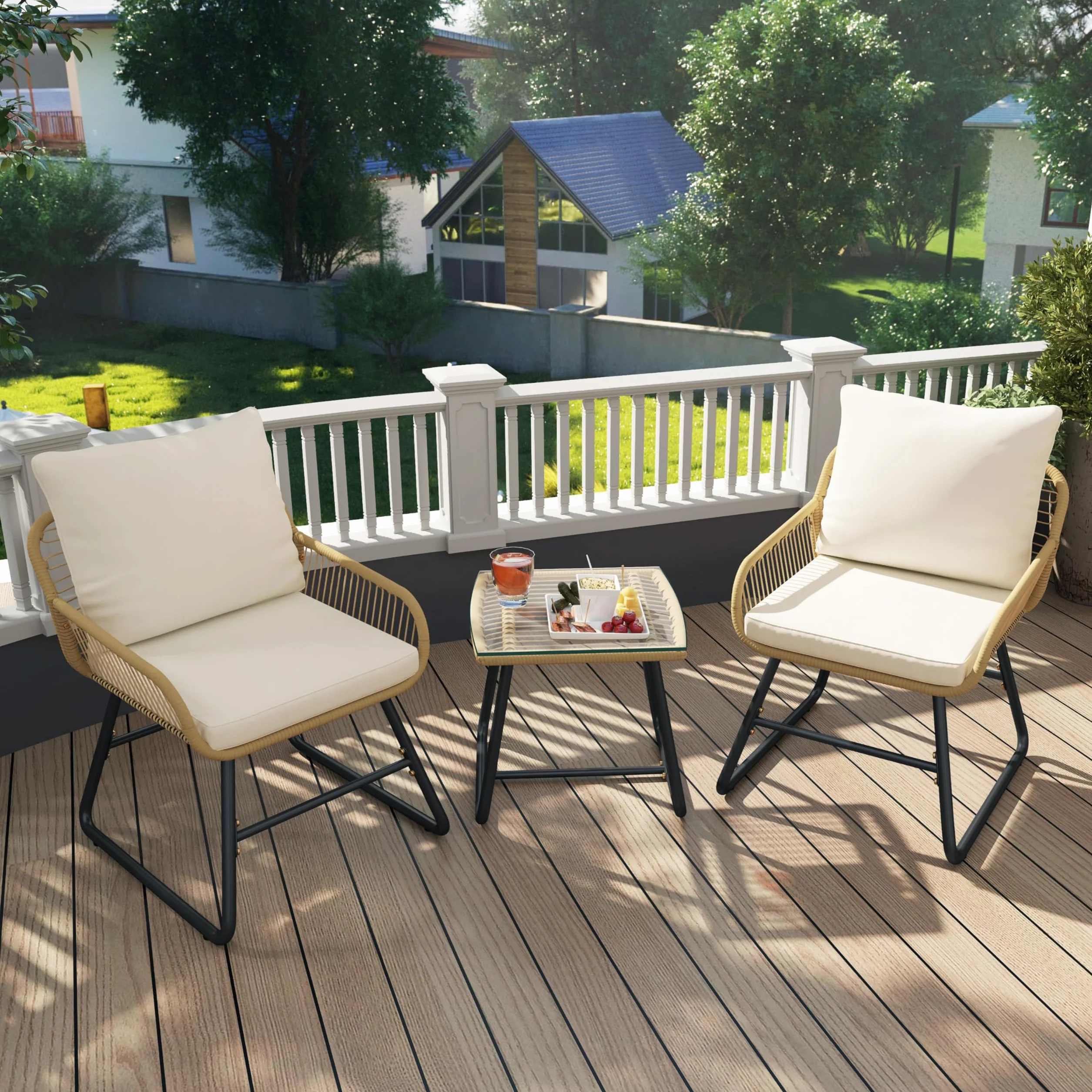 Yaheetech Juego de Muebles de Jardín 4 Piezas Exterior Beige Crema 67x64x34.5cm