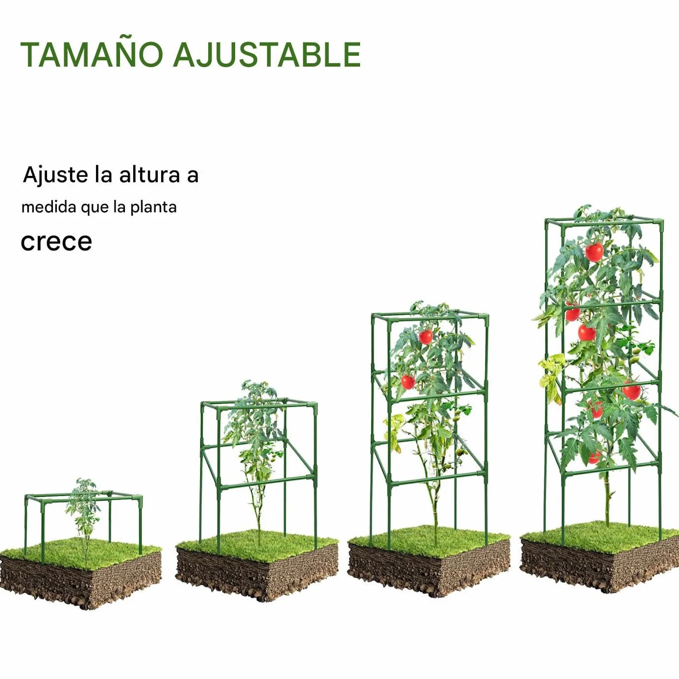 Entutorado para Tomates Soporte Cuadrado Ajustable en Altura de 3 Piezas | Tutor de Plantas Resistente para Judías Pepinos Verduras Rosas Peonías Macetas Bancal Elevado Jardín Patio Césped