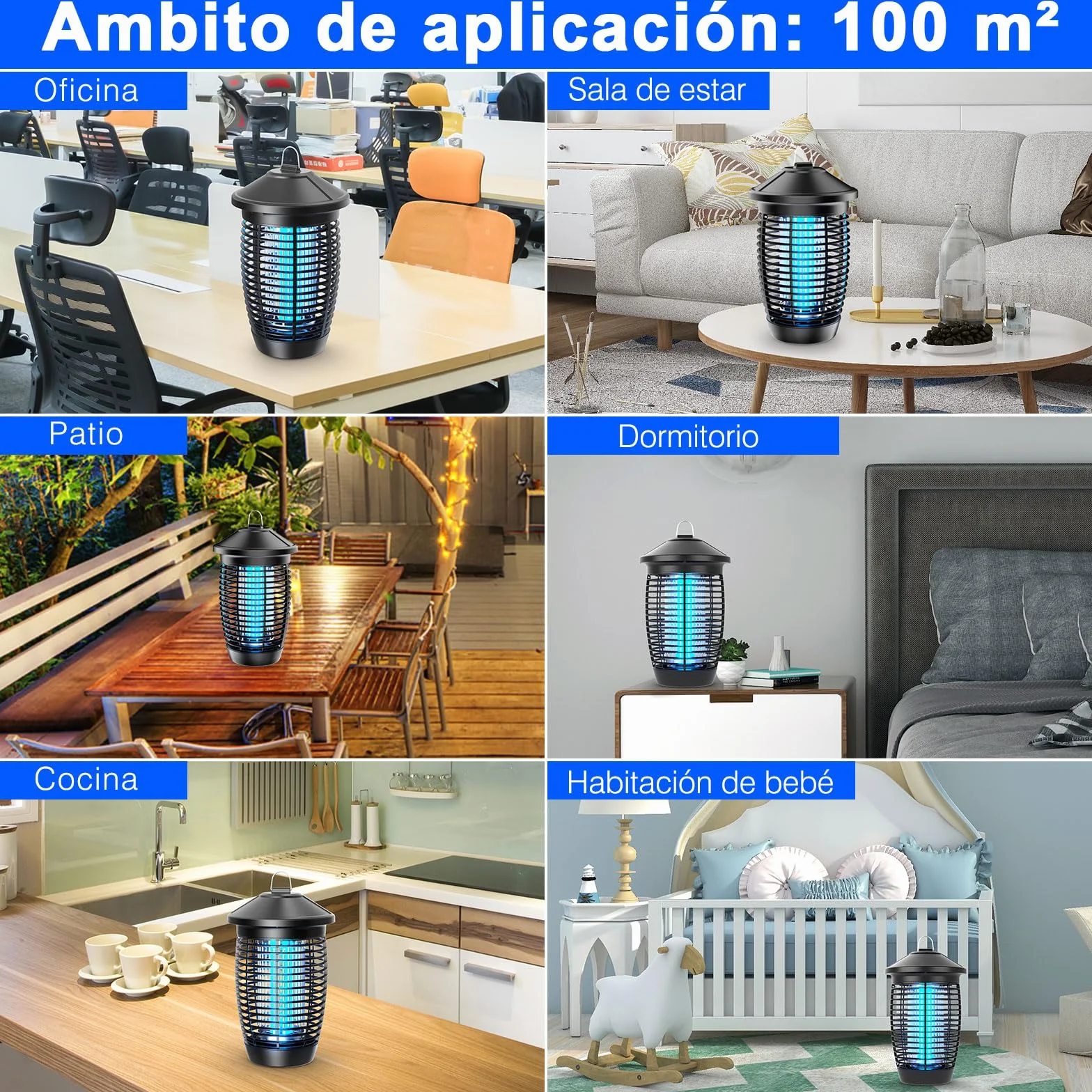 PALONE Lampara Antimosquitos 4500V 20W UV Alcance 100 M² Interior Exterior