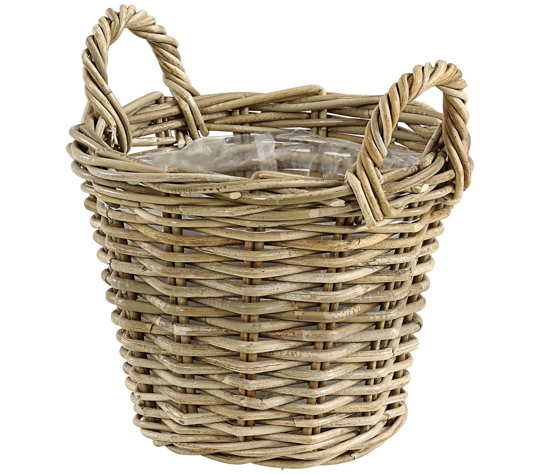 Cesta de mimbre Dehner con asas, Ø 40 cm, altura 30 cm, trenza de ratán, gris / marrón