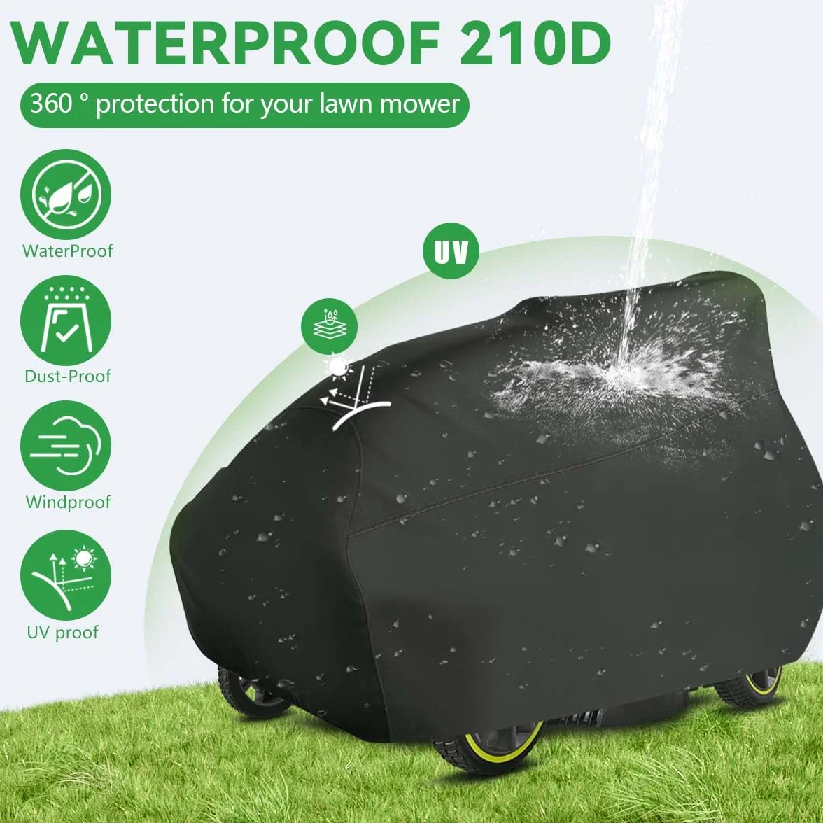 OBTANIM Funda impermeable para cortacésped de exterior, poliéster Oxford resistente al polvo, protección contra el polvo, cubierta para tractor de césped de hasta 54 pulgadas, con cordón y bolsa de