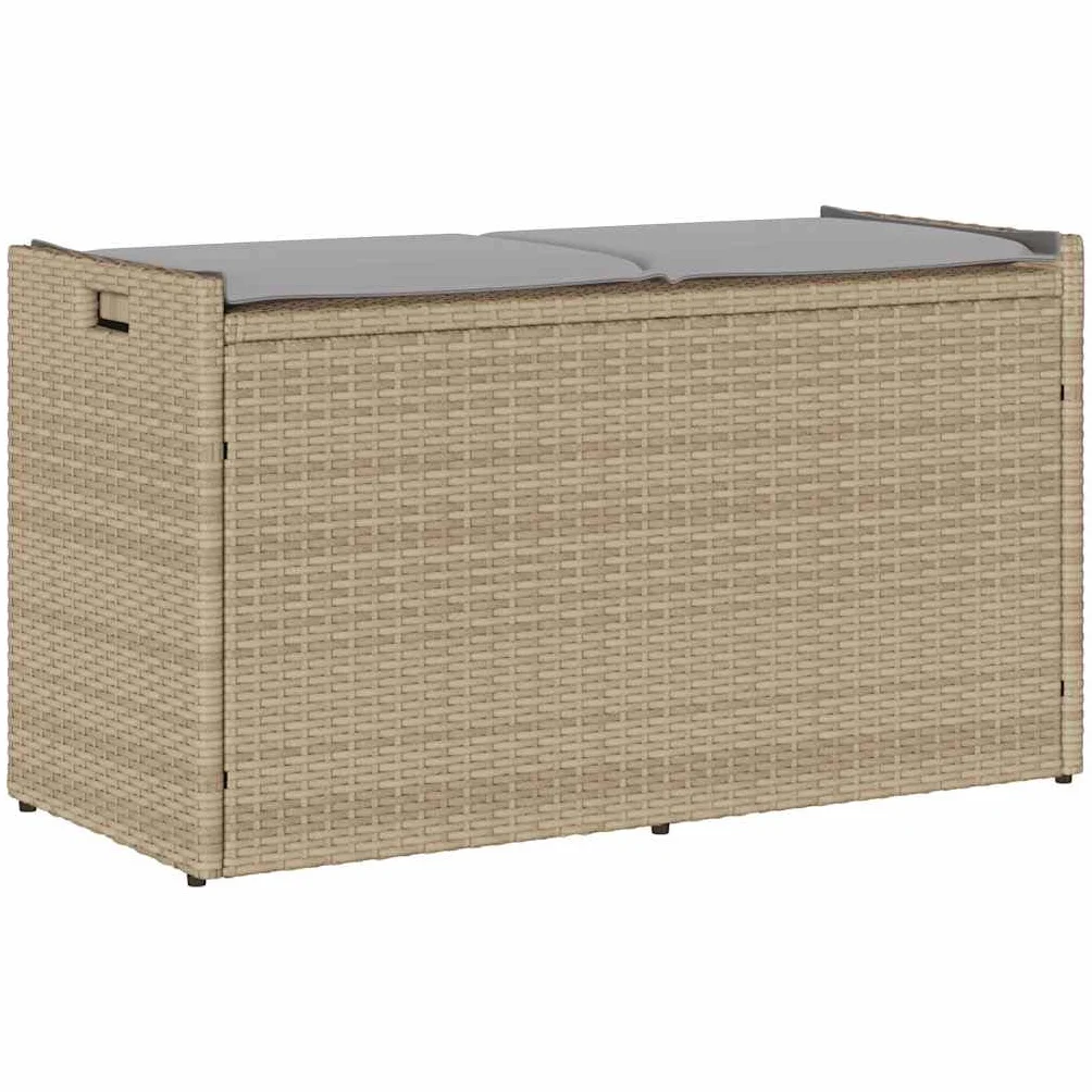 vidaXL Banco de almacenaje con cojín Beige 100 cm ratán sintético