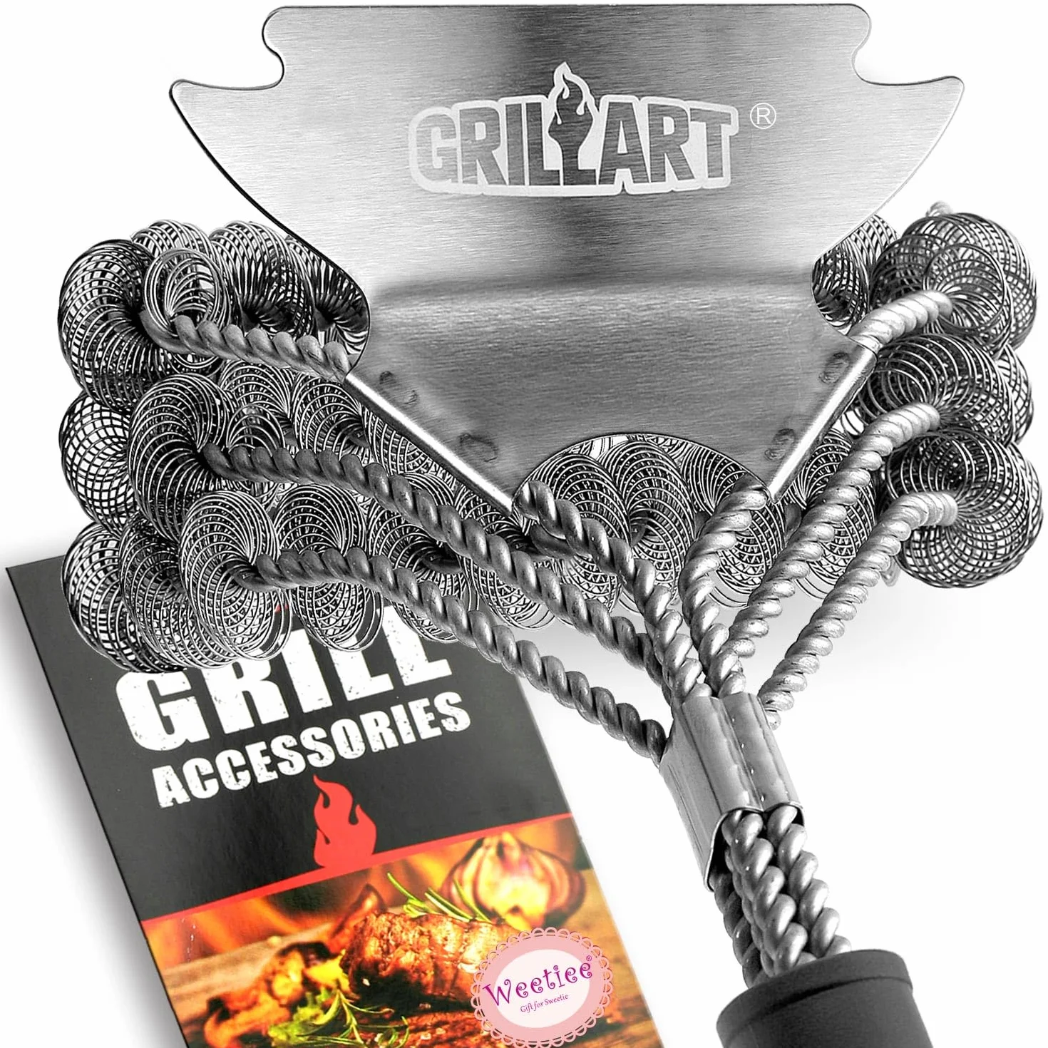 Cepillo de parrilla y raspador sin cerdas – seguro para barbacoa mejor calificado Limpiador inoxidable 45,72 cm Accesorios seguros porcelana/gas Weber/parrilla carbón Regalos los amantes la