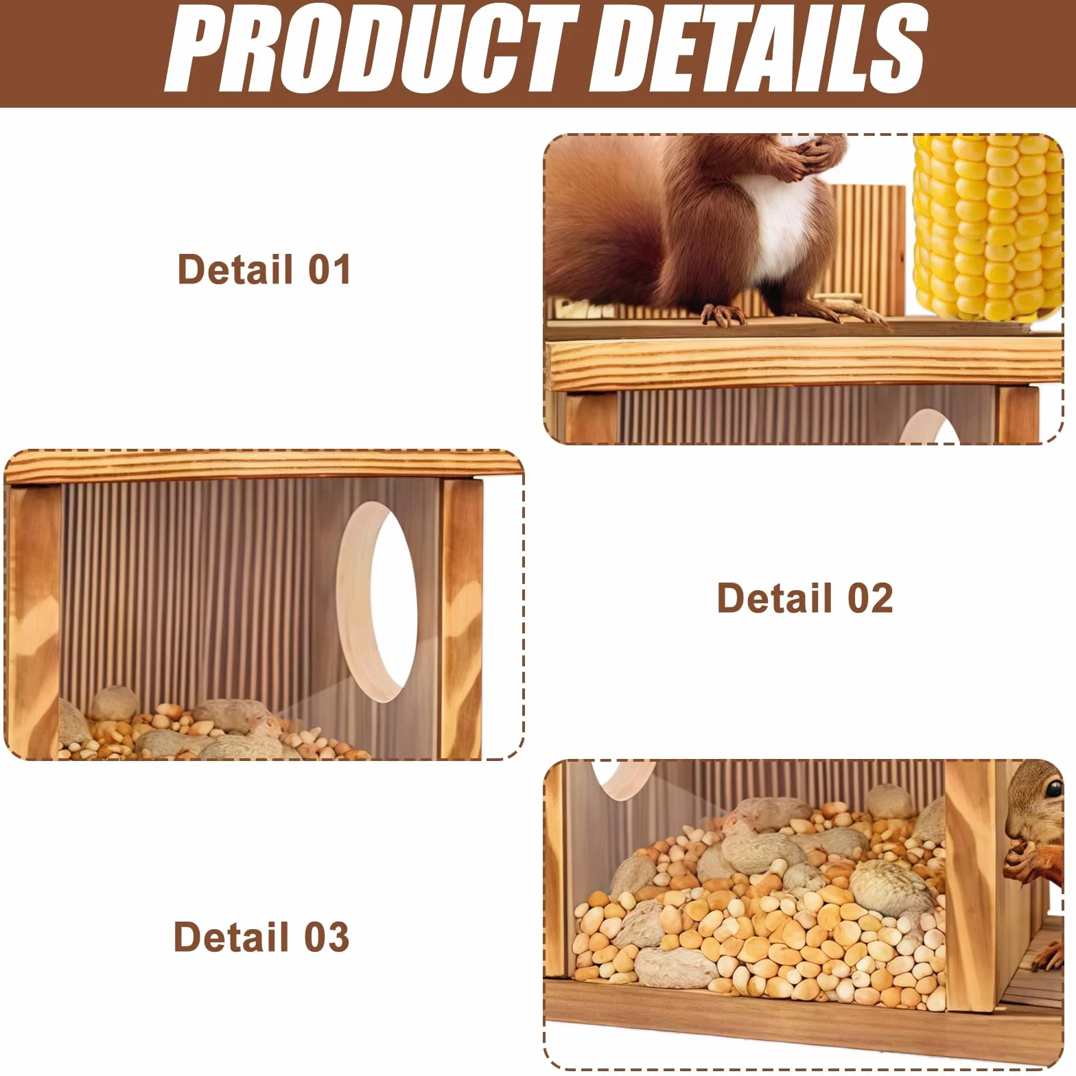 Comedero para ardilla resistente a la intemperie madera estable 35,2x12,8x24 cm tapa abatible