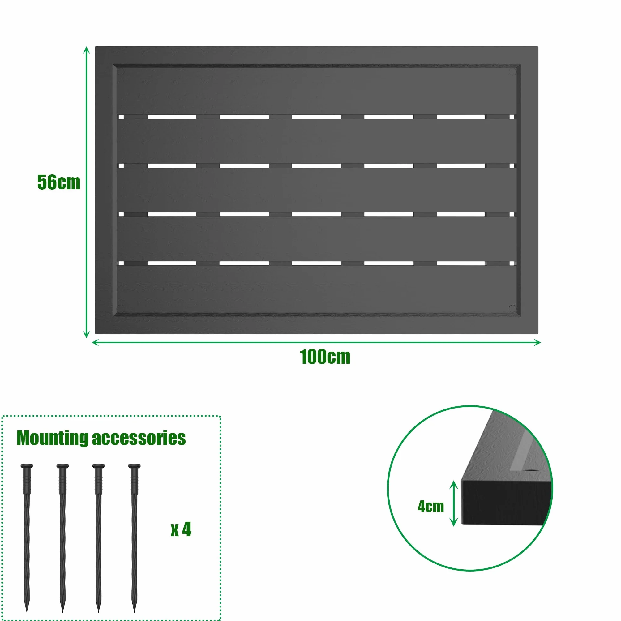Suelo de plástico WPC antideslizante 100x56x4 cm para escalera de piscina