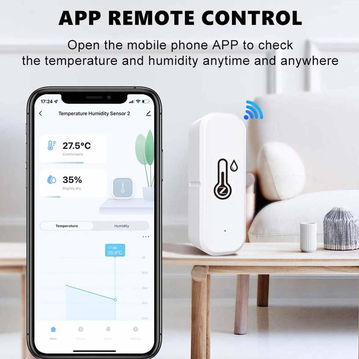 Termómetro Higrómetro Inteligente WiFi Sensor de Temperatura y Humedad con Alertas por Aplicación