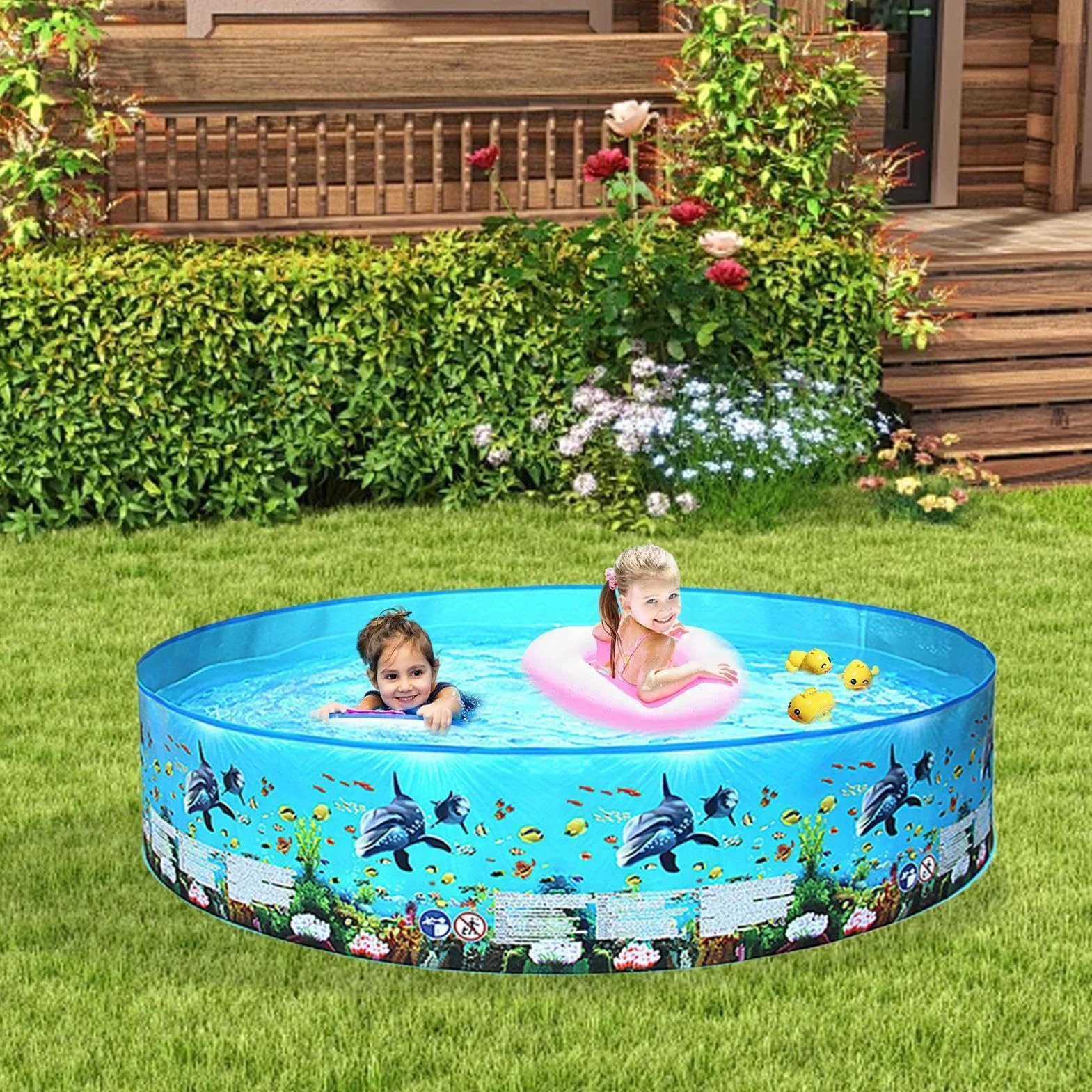 Piscina Plegable Bañera No Inflable para Natación Y Diversión En Verano | Piscina De Agua Plegable para Jardín Patio Césped Exterior en Verano con Mascotas Niños y Adultos